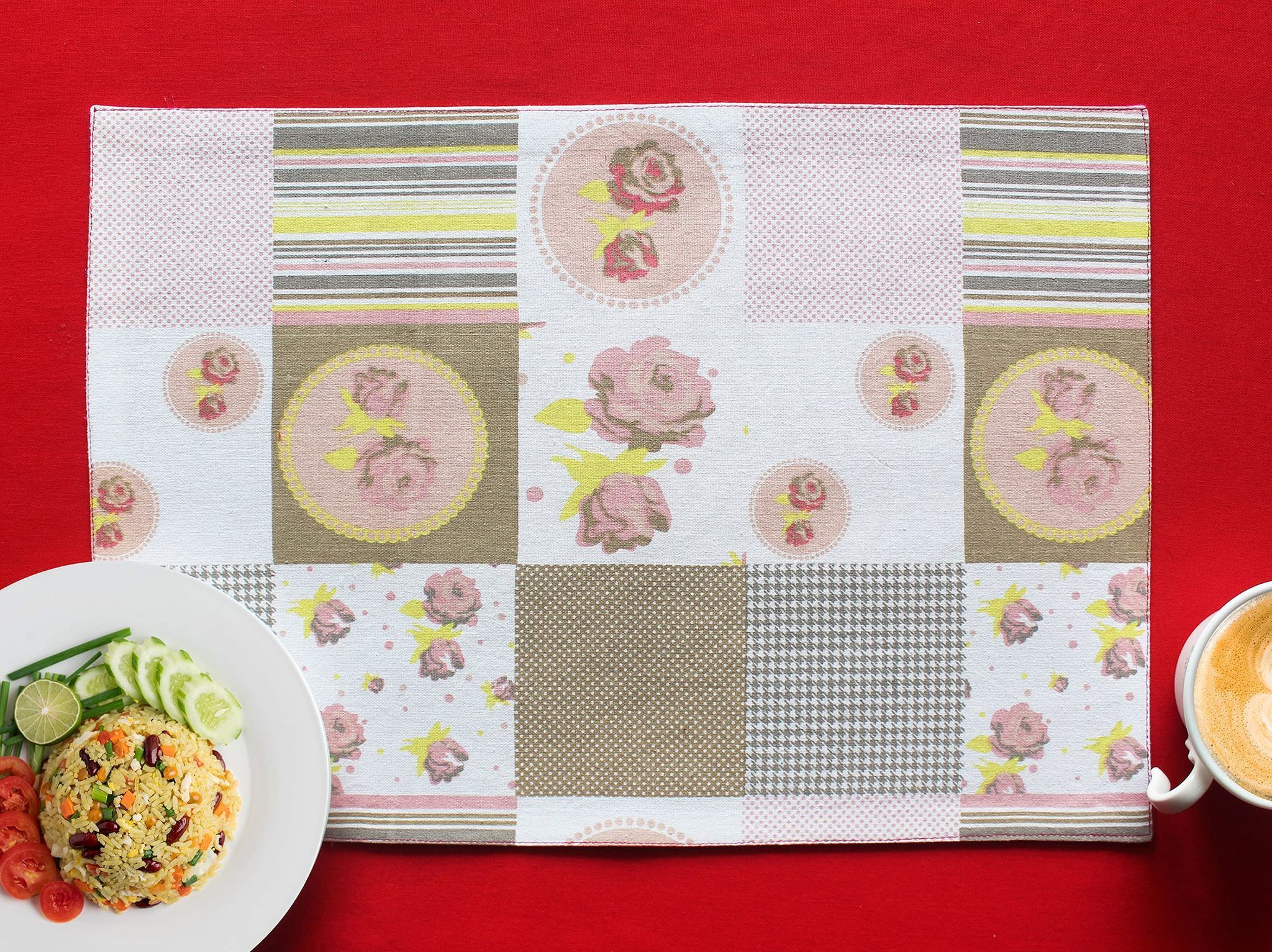 Airwill, Cotton Floral Pattern Dining Table Placemats, 33x48cms (Pink) - Pack of 4 pcs