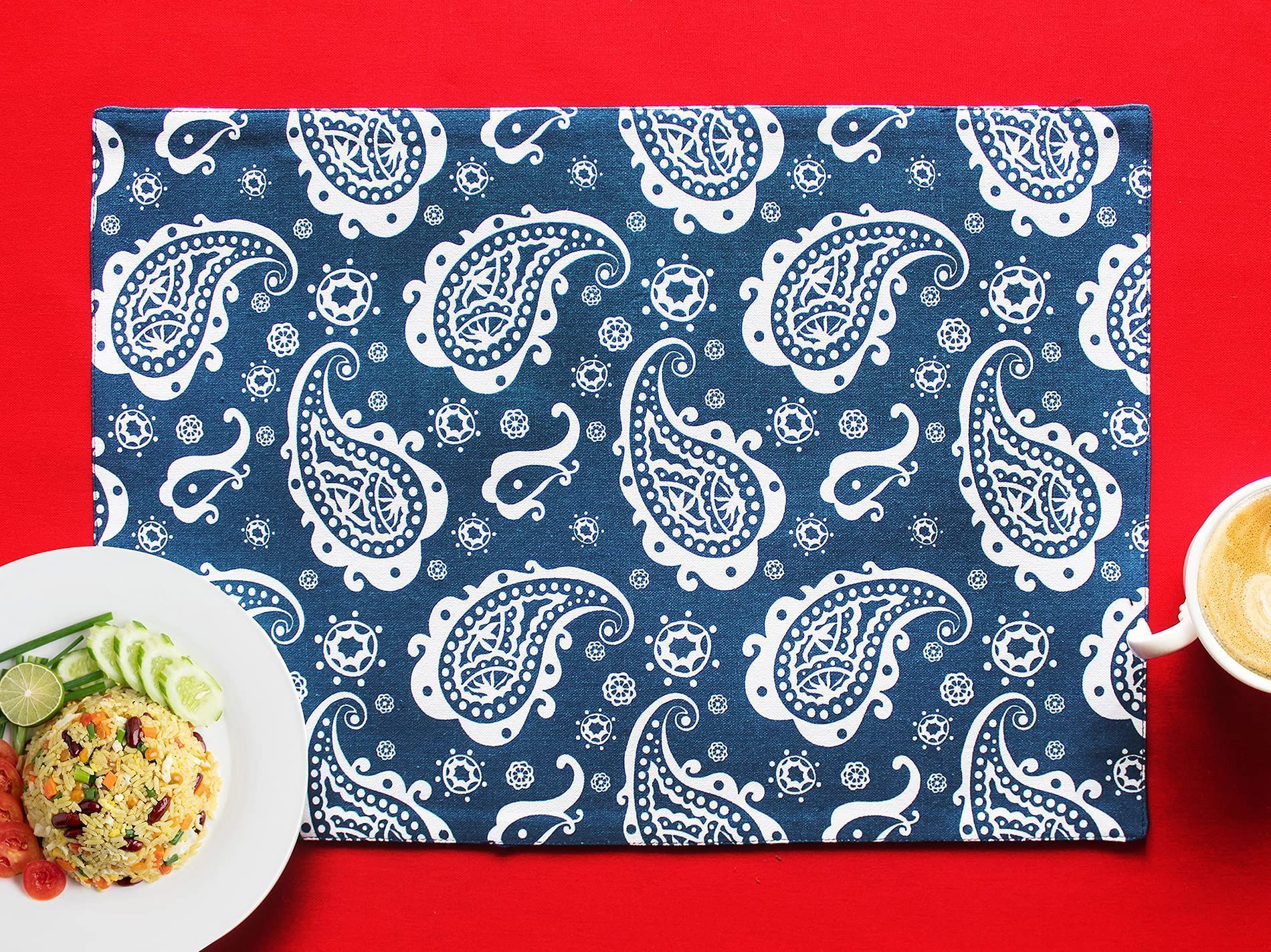 Airwill, Cotton Paisley Pattern Dining Table Placemats, 33x48cms (Blue) - Pack of 4 pcs