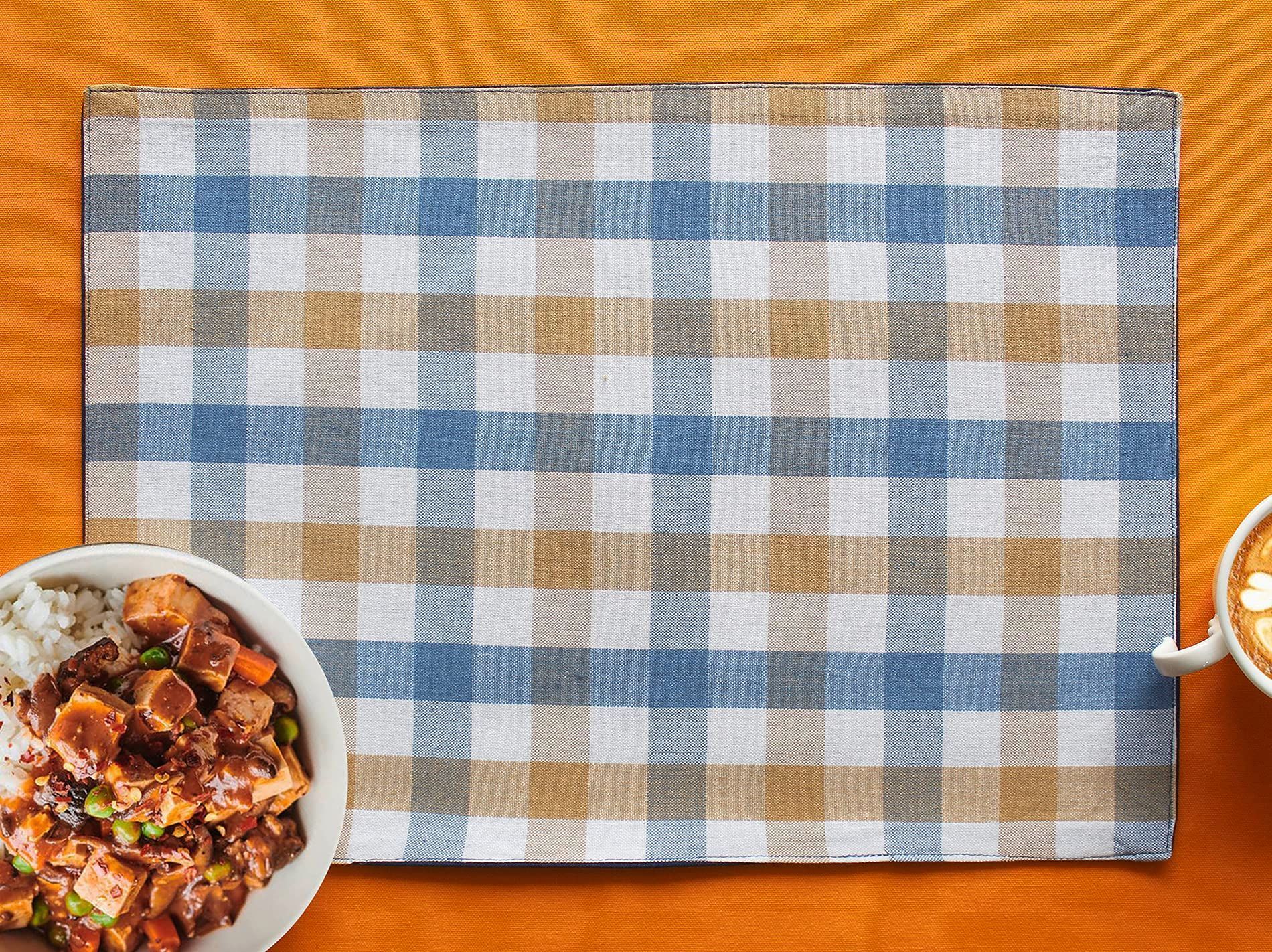 Airwill, Cotton Checkered Pattern Dining Table Placemats, 33x48cms (Blue) - Pack of 4 pcs