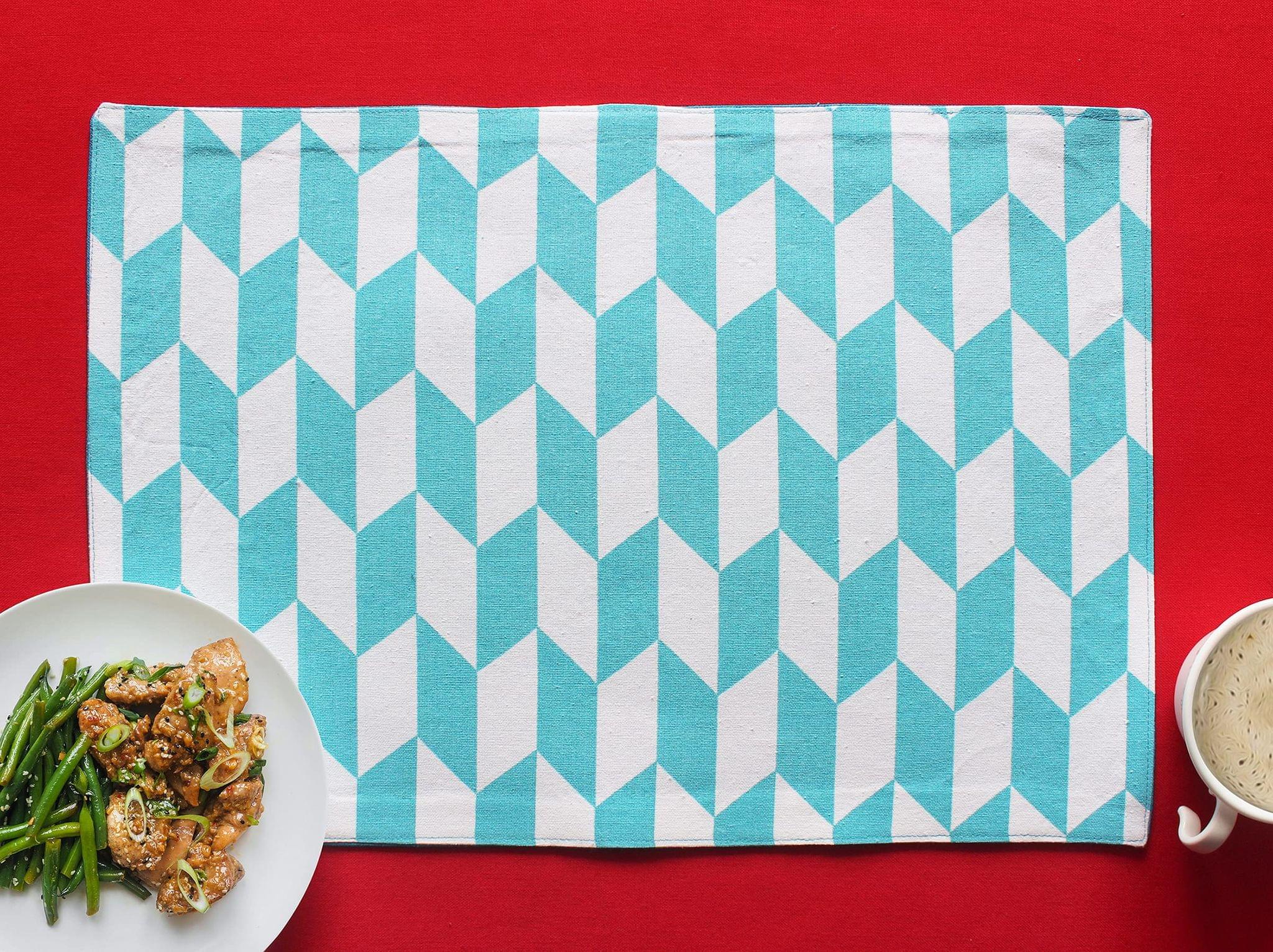 Airwill, Cotton Printed Pattern Dining Table Placemats, 33x48cms (Blue) - Pack of 4 pcs