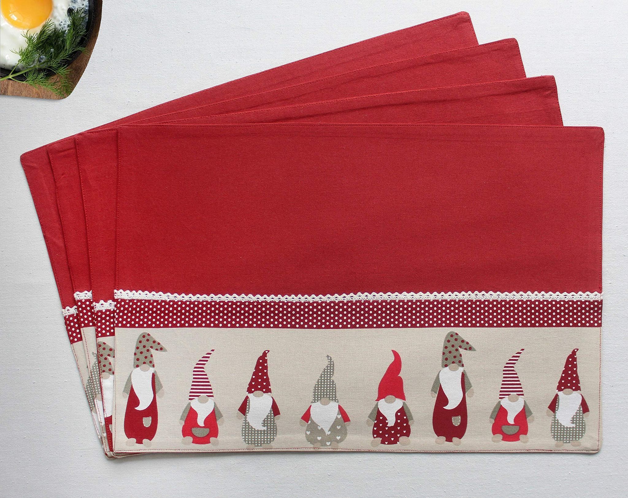 AIRWILL Cotton Rectangular Dining Table Placemats (Red) -Pack of 4