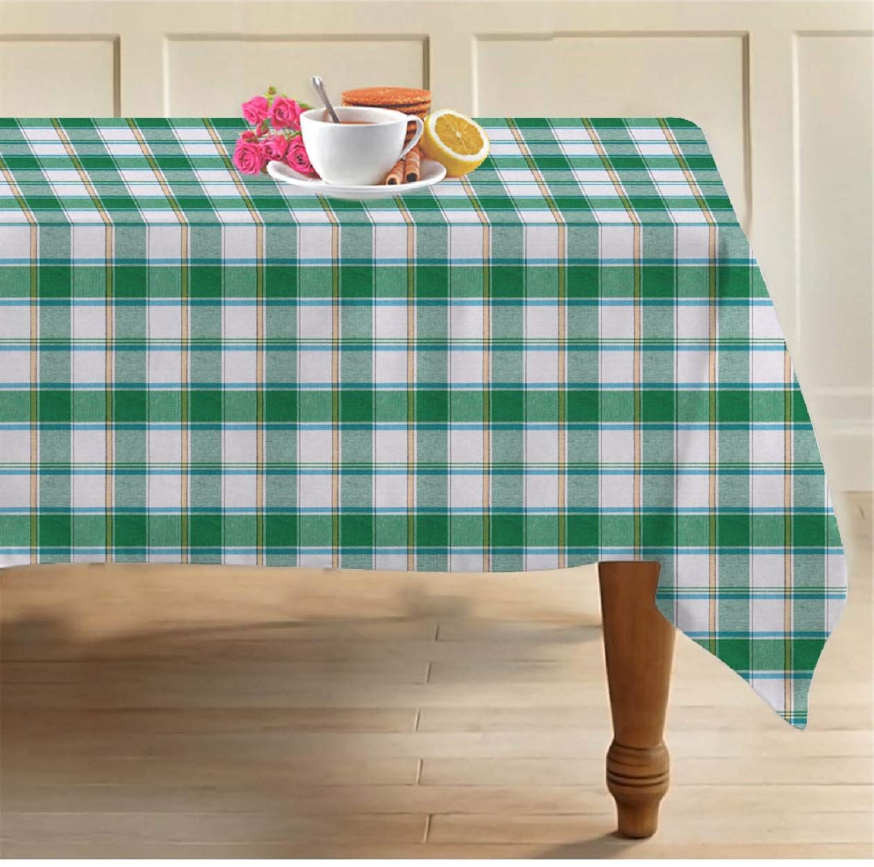 AIRWILL, 100% Cotton Designer Checks Tablecloth/Teapoy Cloth, Sized by 58 inches in Width and 90 inches in Length. Use as 6/8 Seaters, Rectangles Shaped. Pack of 1 Piece.