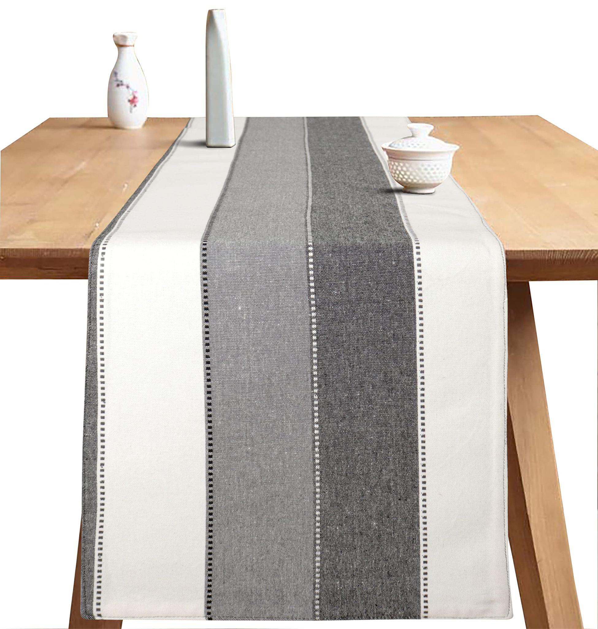 Airwill Cotton Stripes Pattern Table Runner Length 152cm (Grey, Pack of 1)