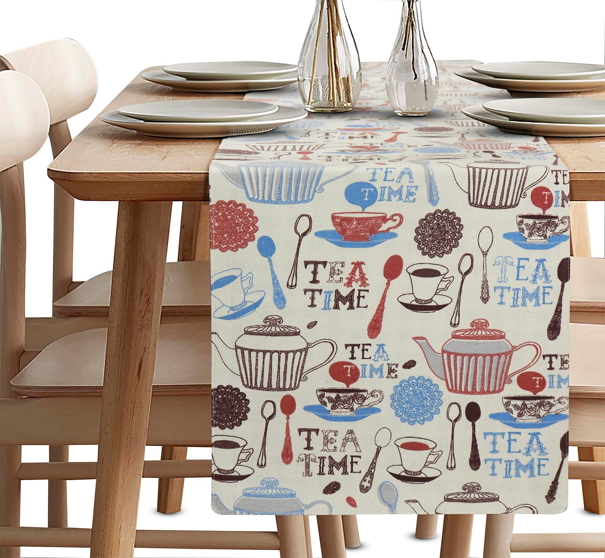 Airwill Cotton Designer Pattern Table Runner Length 152cm (Blue, Pack of 1)