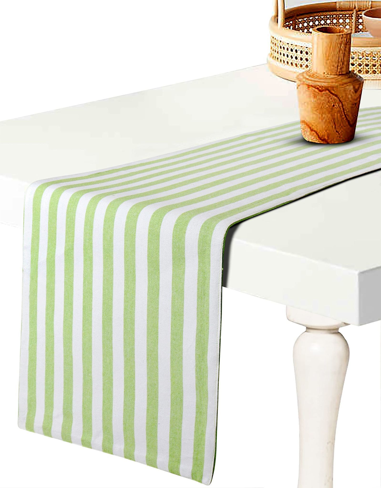 Airwill Cotton Stripes Pattern Table Runner Length 152cm (Green, Pack of 1)
