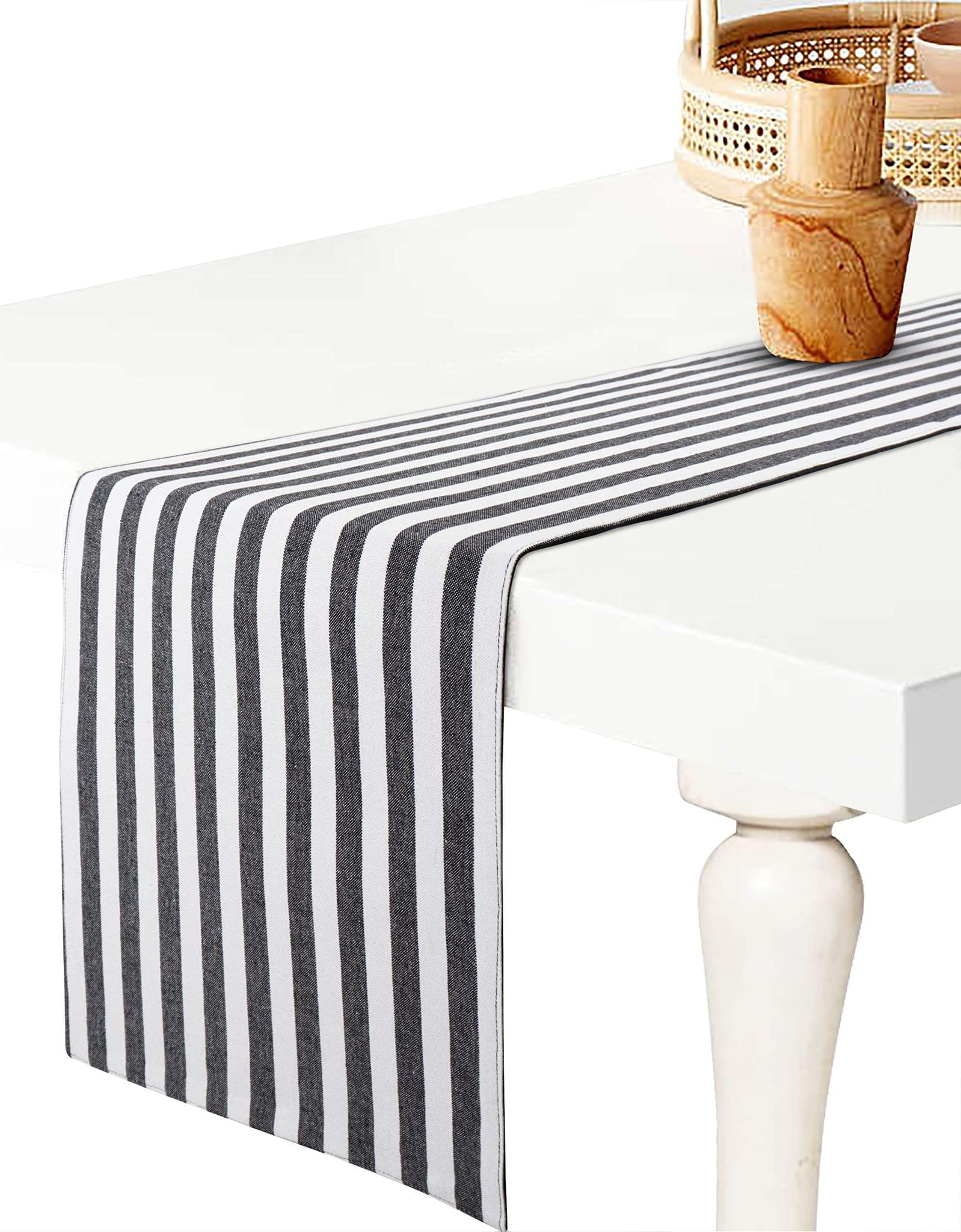 Airwill Cotton Stripes Pattern Table Runner Length 152cm (Black, Pack of 1)
