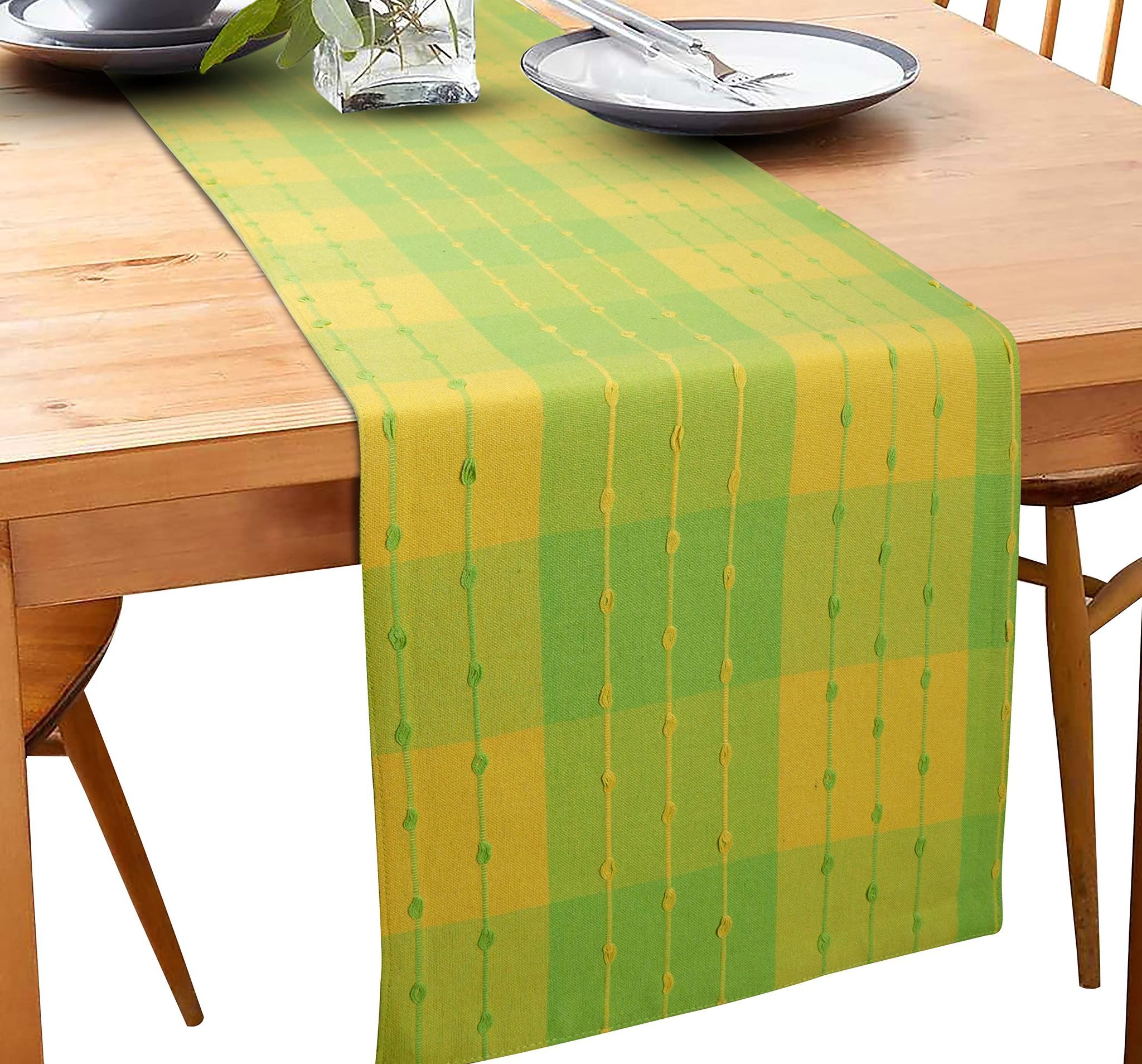 Airwill Cotton Designer Checks Pattern Table Runner Length 152cm (Green, Pack of 1)