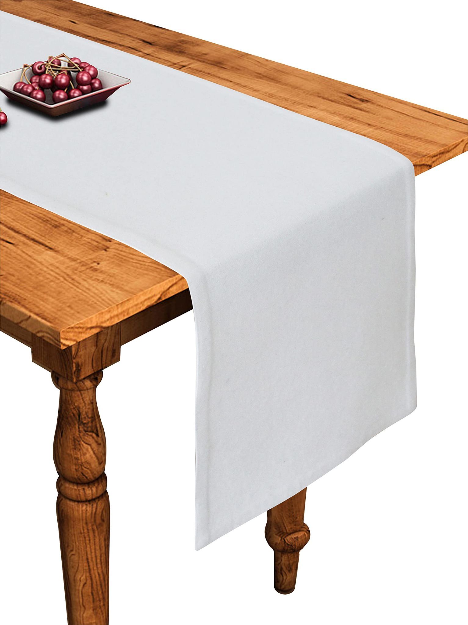 Airwill Cotton Plain White Designed Solid Pattern Table Runner Length 152cm (White, Pack of 1)