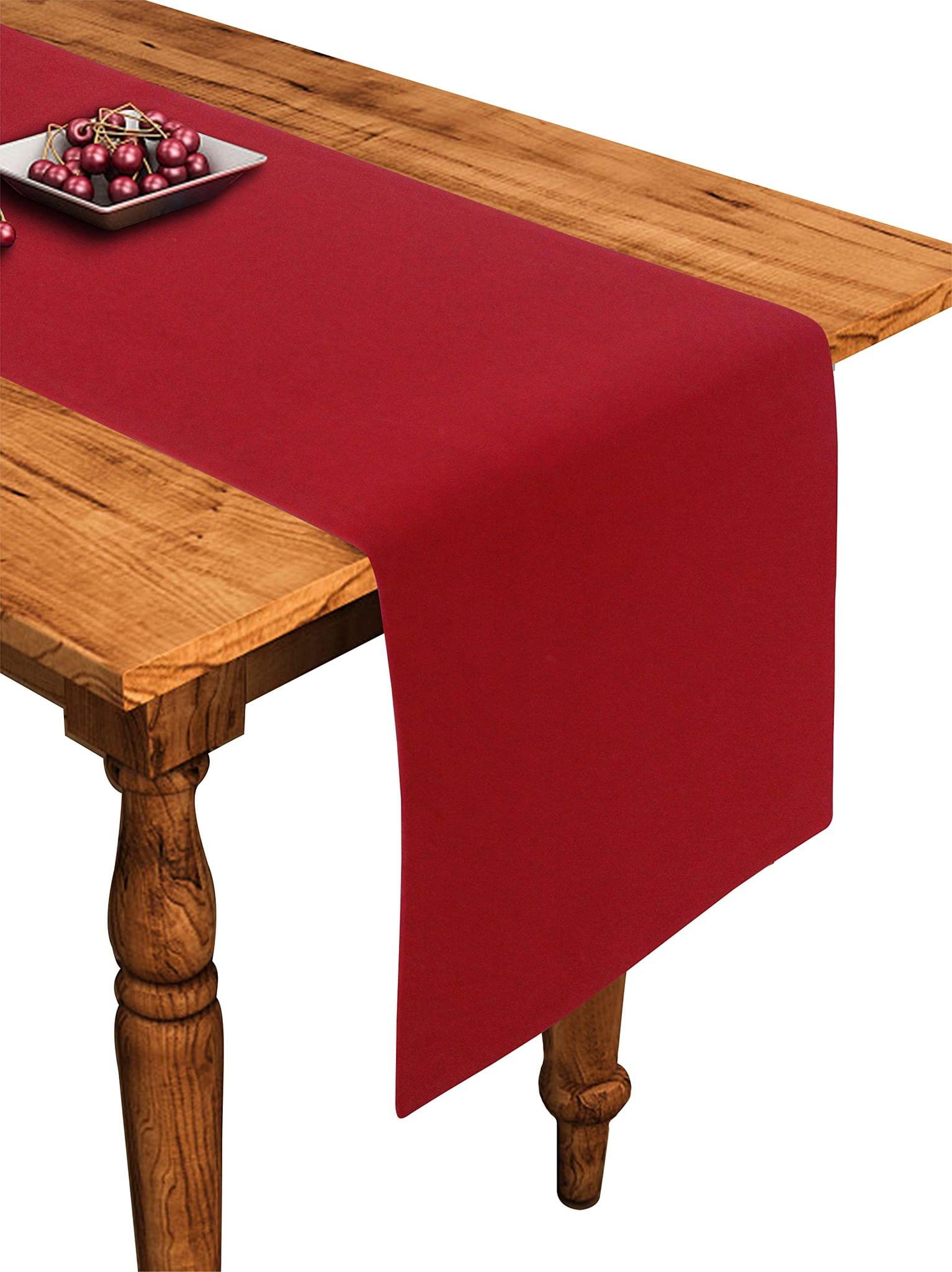 Airwill Cotton Plain Cherry Red Designed Solid Pattern Table Runner Length 152cm (Red, Pack of 1)