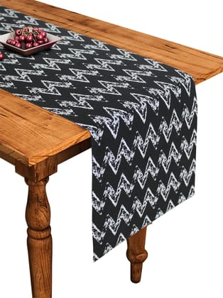 Airwill Cotton Zig Zag Designed Geometric Pattern Table Runner Length 152cm (Black, Pack of 1)