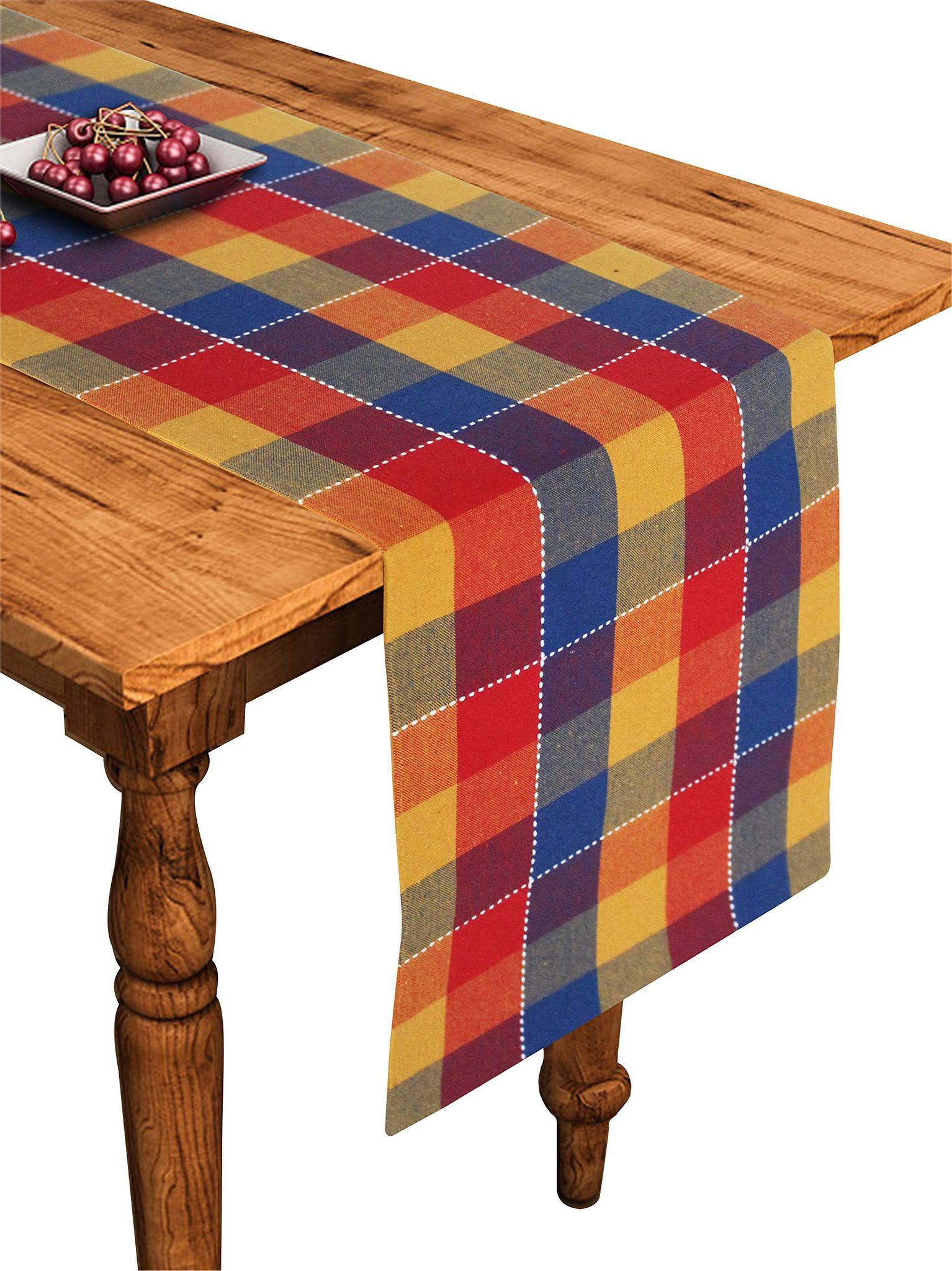 Airwill Cotton Addukkalm Designed Checked Pattern Table Runner Length 152cm (Multicolor, Pack of 1)