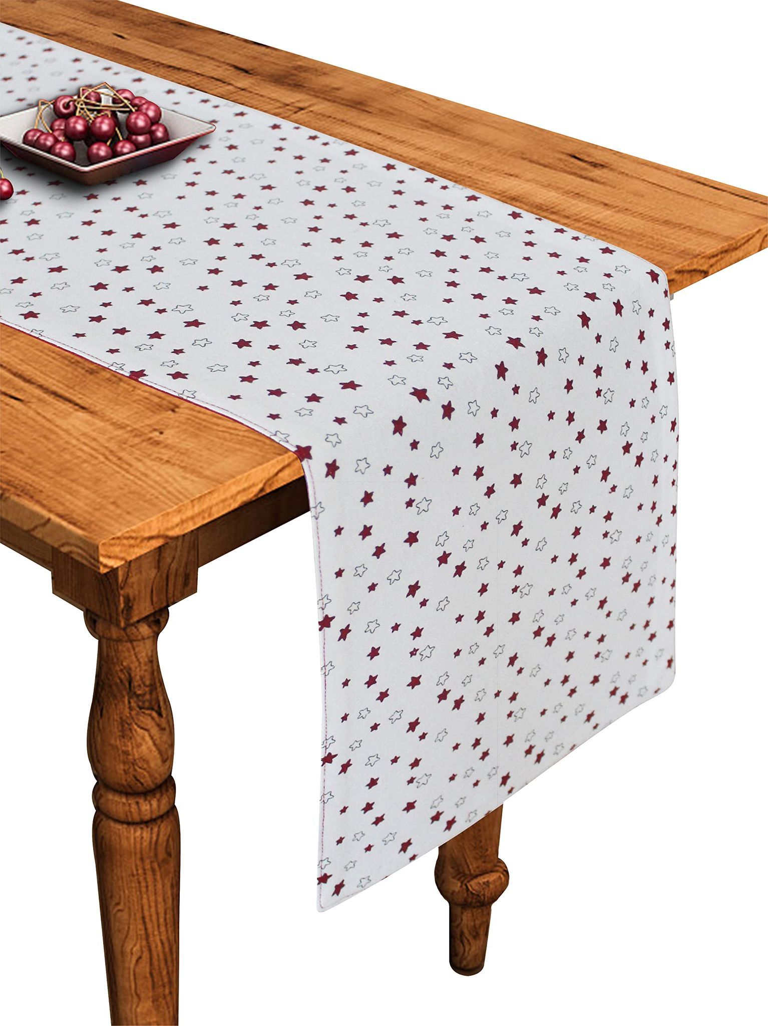 Airwill Cotton Ricco Star Designed Pattern Table Runner Length 152cm (Red, Pack of 1)