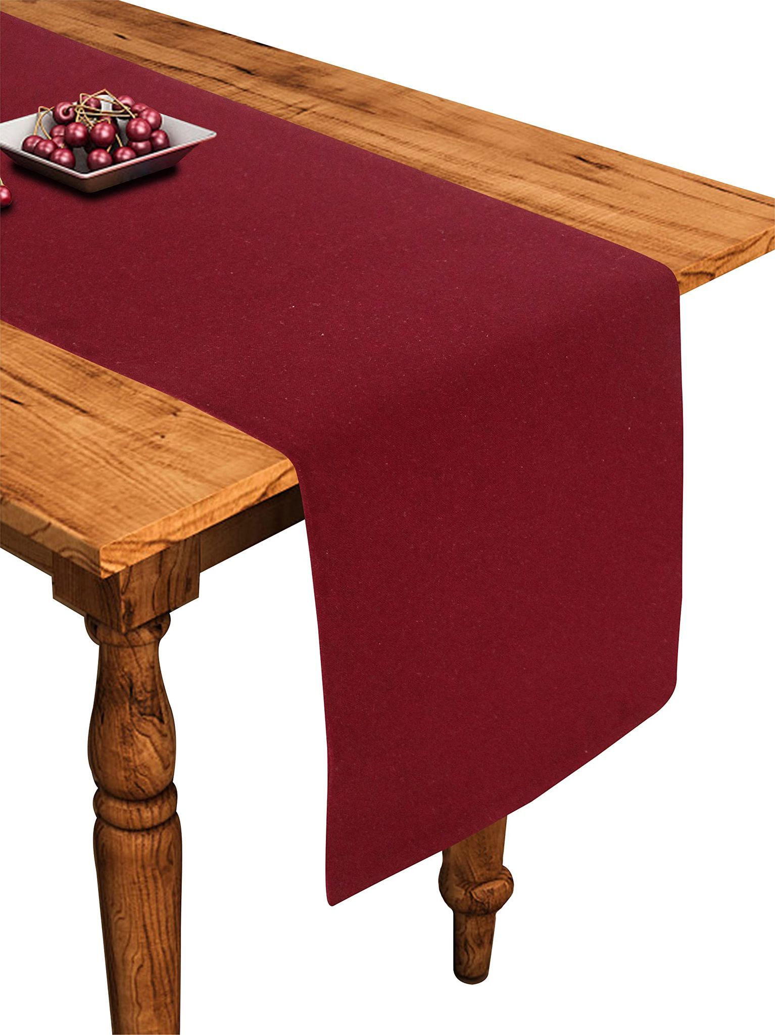 Airwill Cotton Plain Maroon Designed Solid Pattern Table Runner Length 152cm (Maroon, Pack of 1)