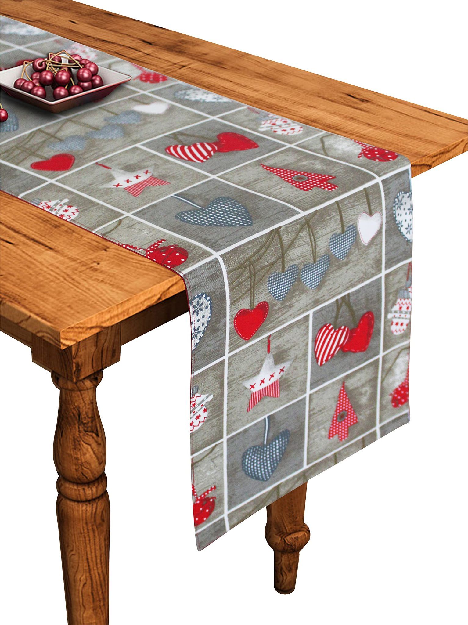 Airwill Cotton X Mass Heart Designed Pattern Table Runner Length 152cm (Grey, Pack of 1)