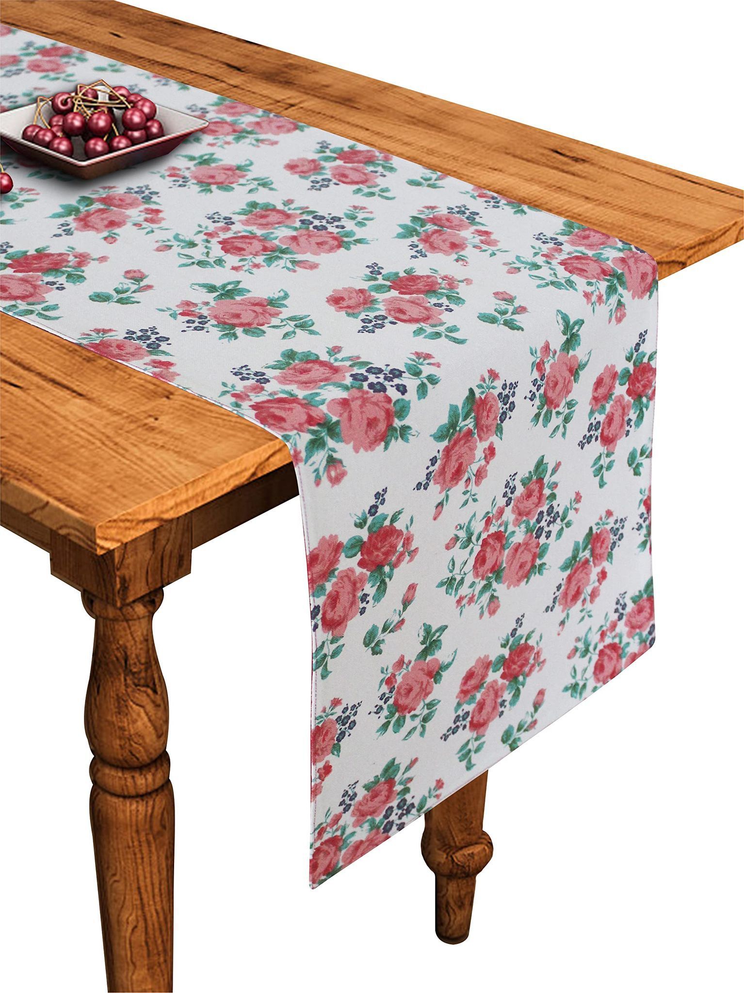 Airwill Cotton Small Pink Rose Designed Floral Pattern Table Runner Length 152cm (Pink, Pack of 1)