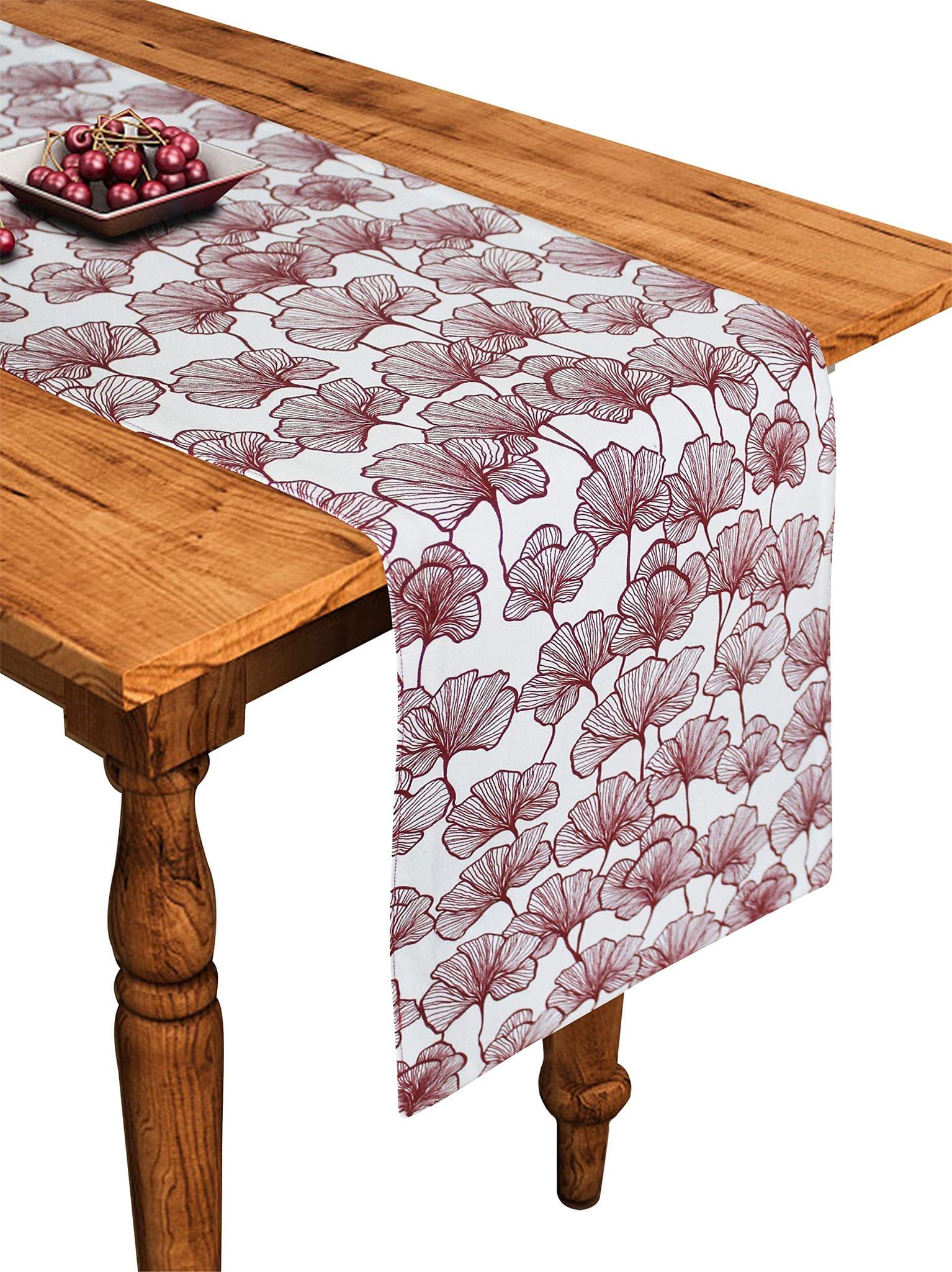 Airwill Cotton Single Leaf Maroon Designed Floral Pattern Table Runner Length 152cm (Maroon, Pack of 1)