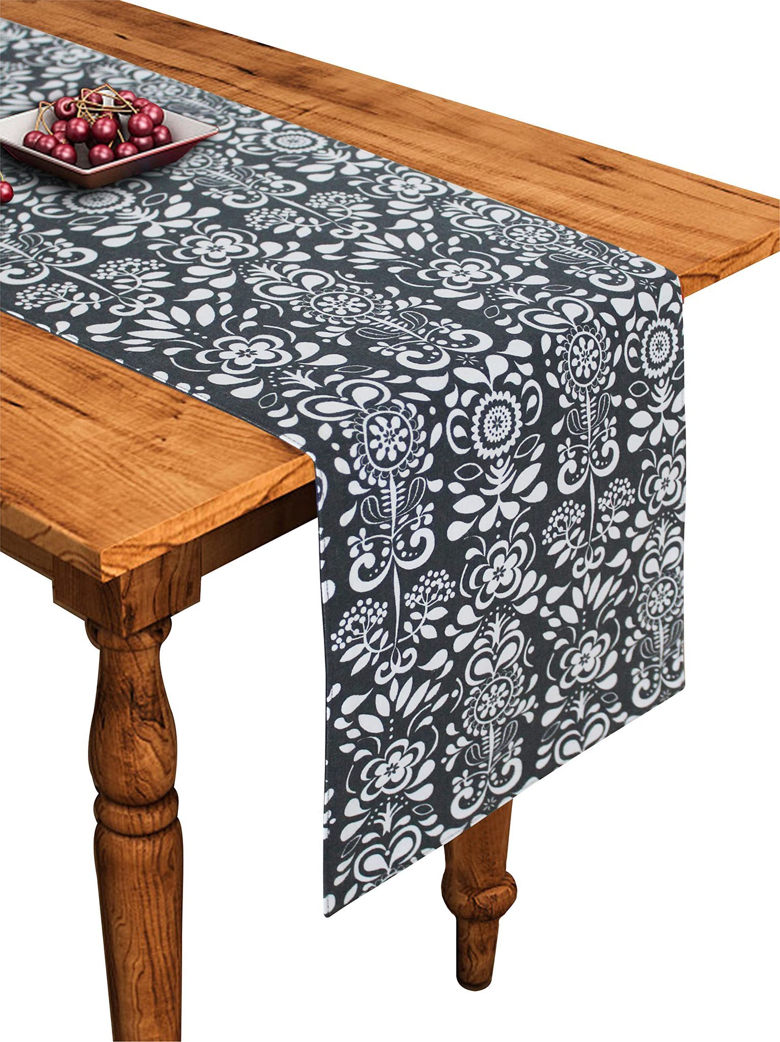 Airwill Cotton Grey Damask Designed Pattern Table Runner Length 152cm (Grey, Pack of 1)