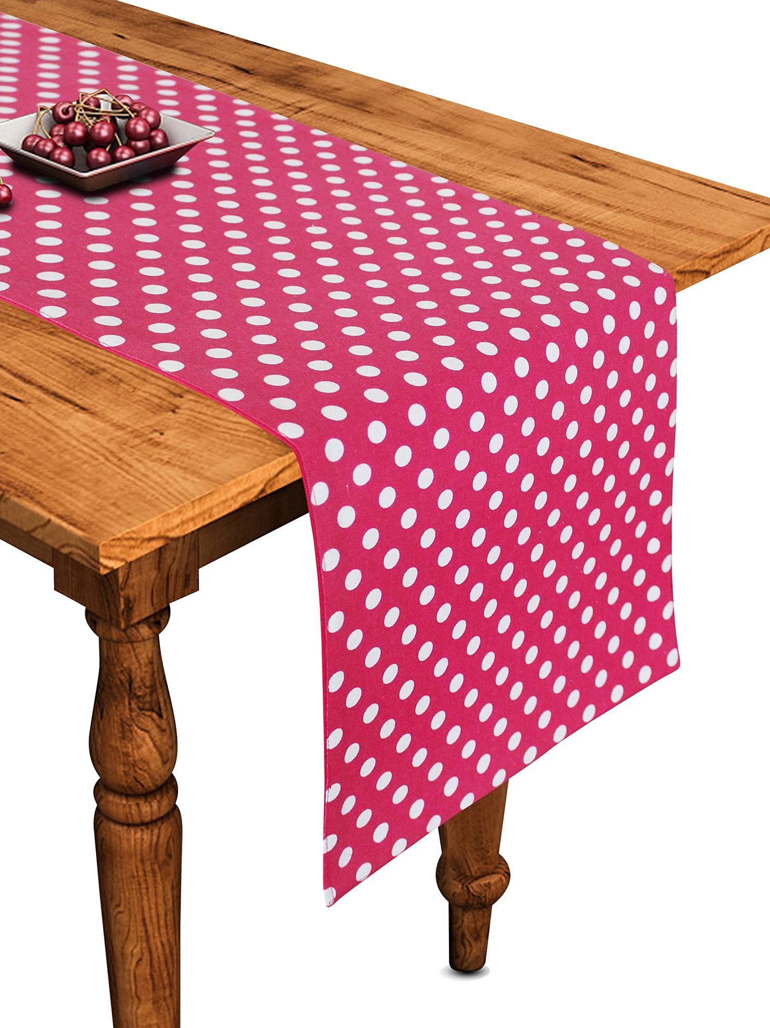 Airwill Cotton Polka Dot Pink Designed Pattern Table Runner Length 152cm (Pink, Pack of 1)