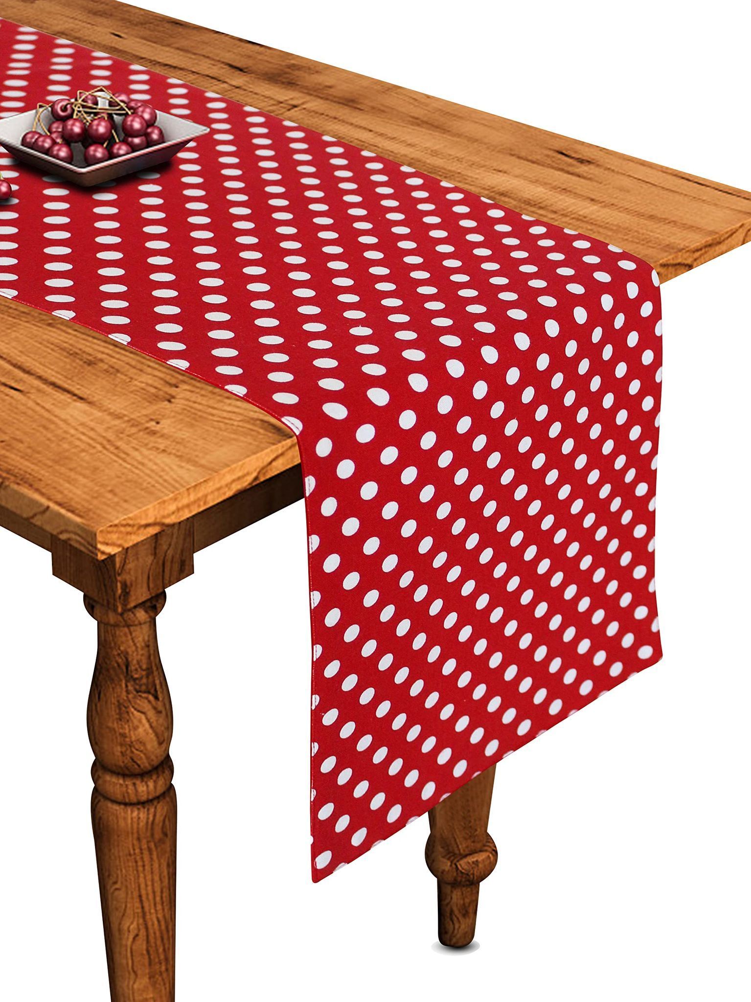 Airwill Cotton Polka Dot Red Designed Pattern Table Runner Length 152cm (Red, Pack of 1)