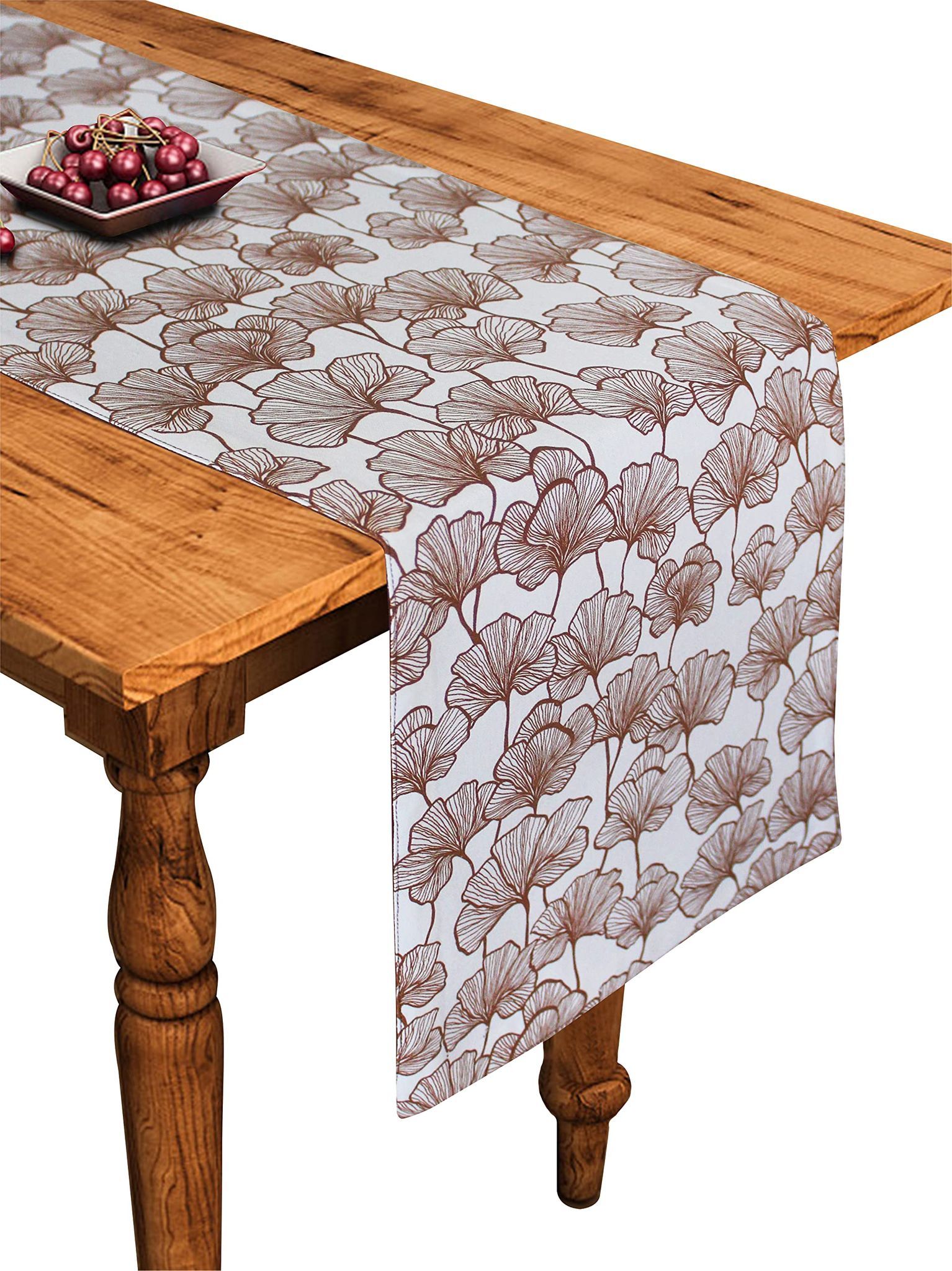 Airwill Cotton Single Leaf Brown Floral Pattern Table Runner Length 152cm (Brown, Pack of 1)