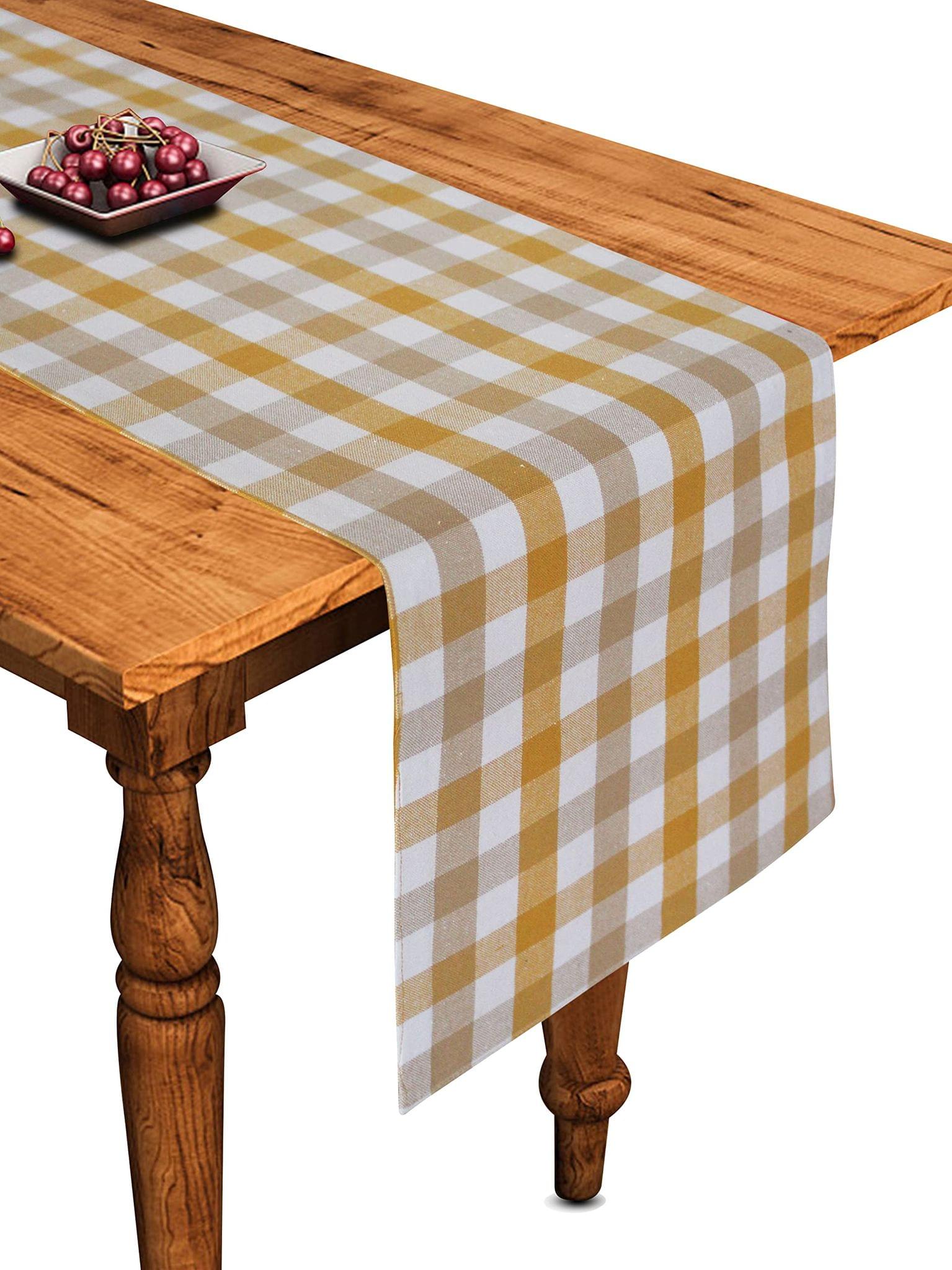 Airwill Cotton Lanfrancki Yellow Designed Checked Pattern Table Runner Length 152cm (Yellow, Pack of 1)