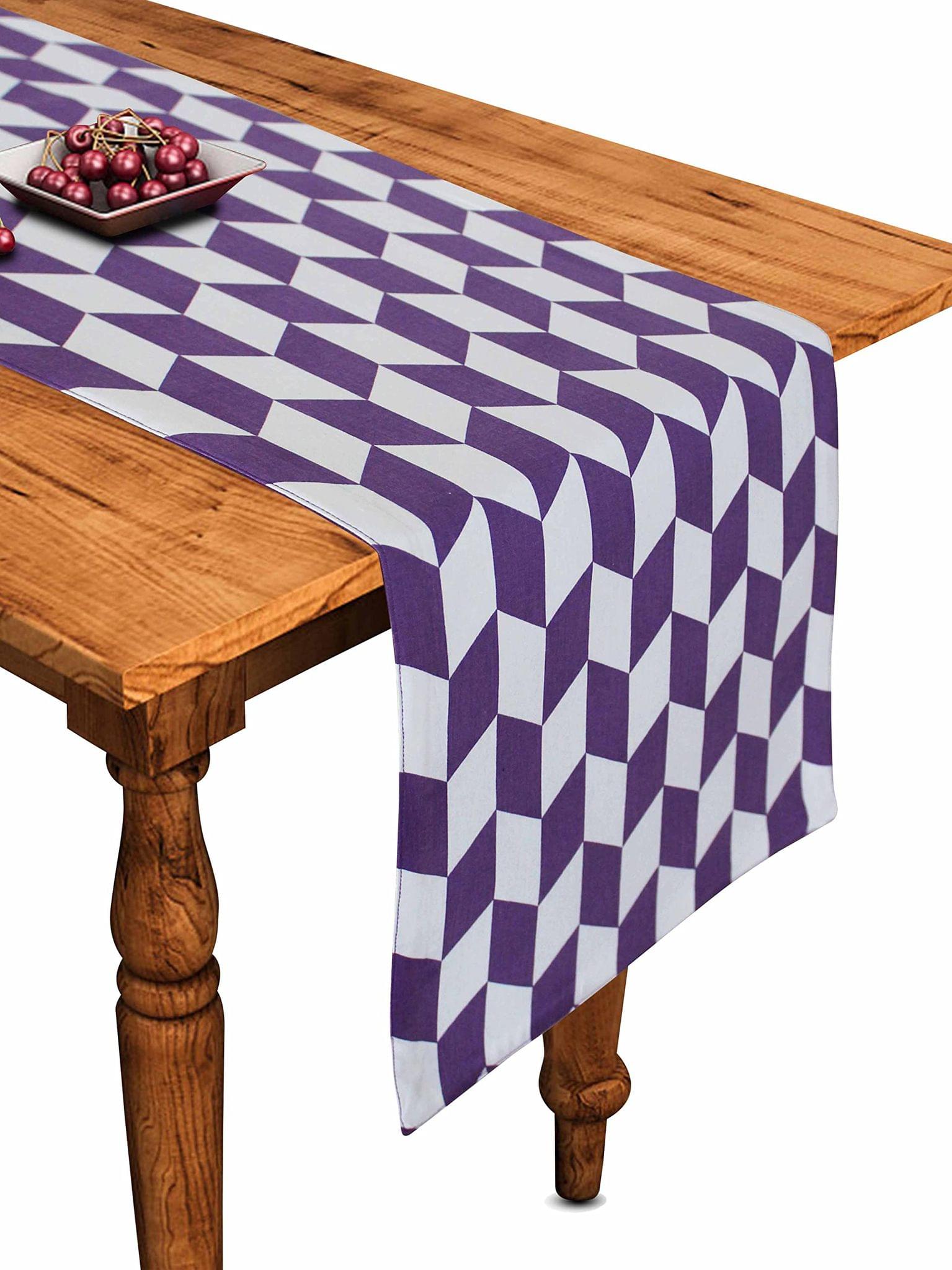 Airwill Cotton Classic Diamond Purple Designed Geometric Pattern Table Runner Length 152cm (Violet, Pack of 1)