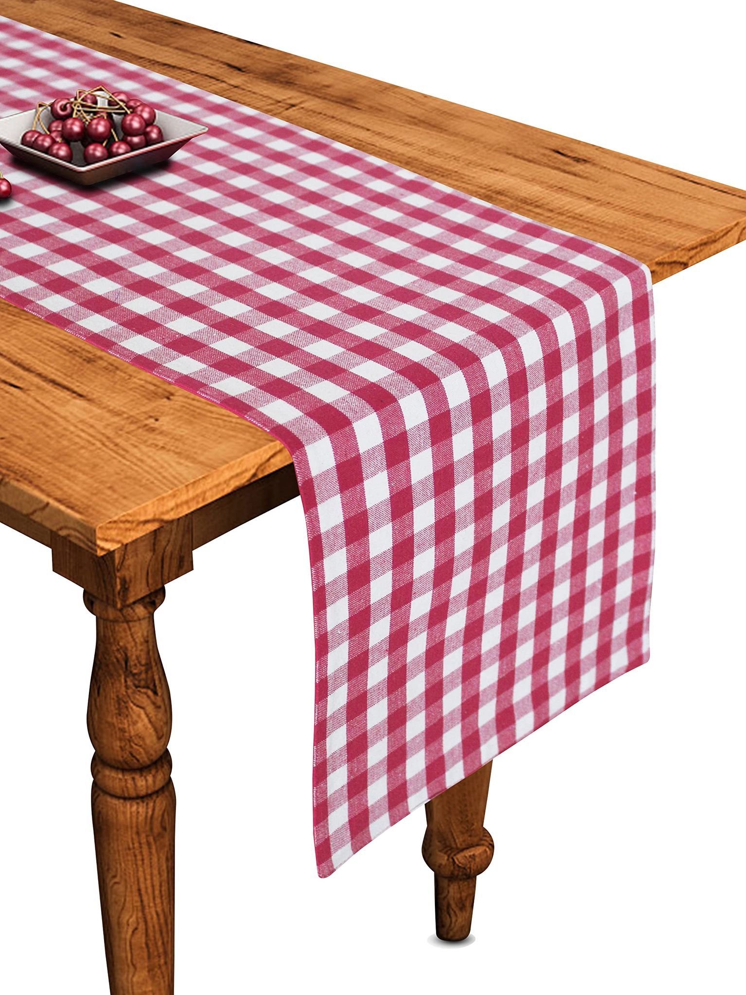 Airwill Cotton Gingham Check Pink Desinged Checked Pattern Table Runner Length 152cm (Pink, Pack of 1)