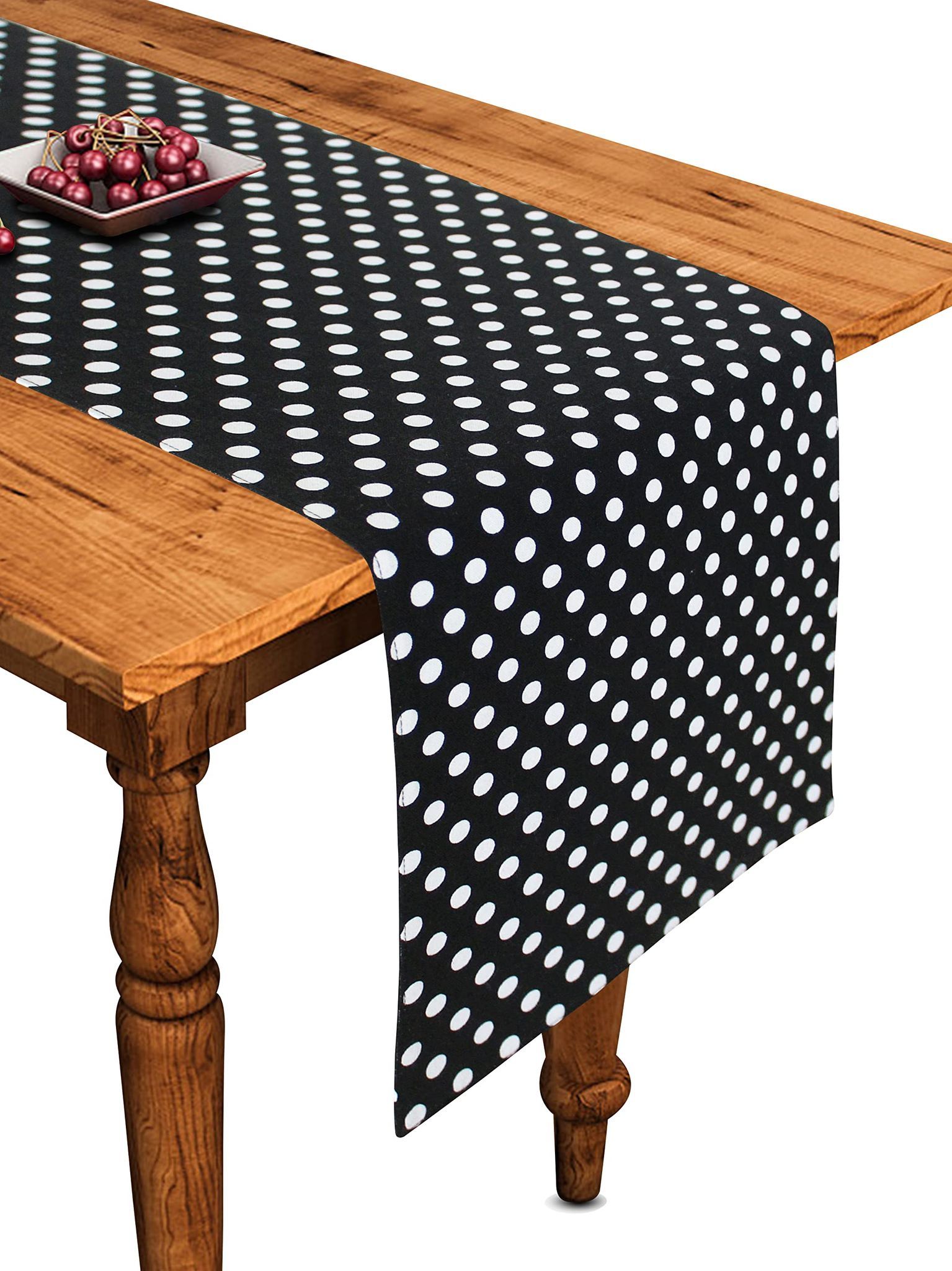 Airwill Cotton Polka Dot Black Designed Pattern Table Runner Length 152cm (Black, Pack of 1)