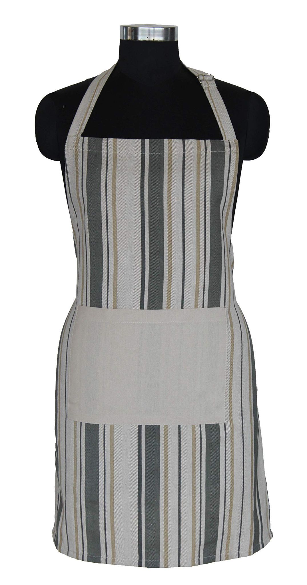 AIRWILL, 100% cotton designer aprons, sized 65cm in width and 80cm in length with 1 center pocket, adjustable buckle on top and 2 long ties on both 2 sides. Pack of 1 piece.