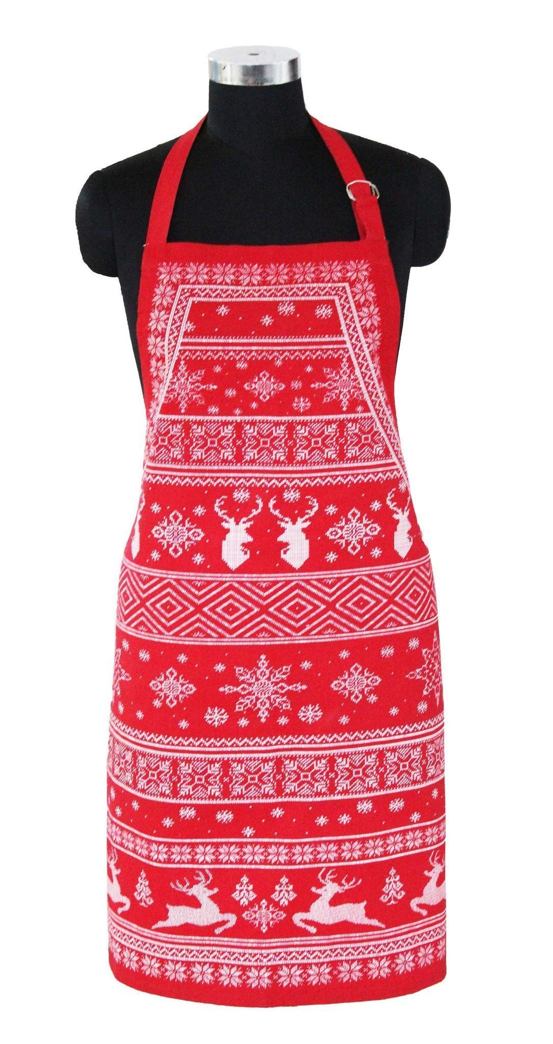 AIRWILL, 100% cotton designer aprons, sized 65cm in width and 80cm in length with 1 center pocket, adjustable buckle on top and 2 long ties on both 2 sides. Pack of 1 piece.