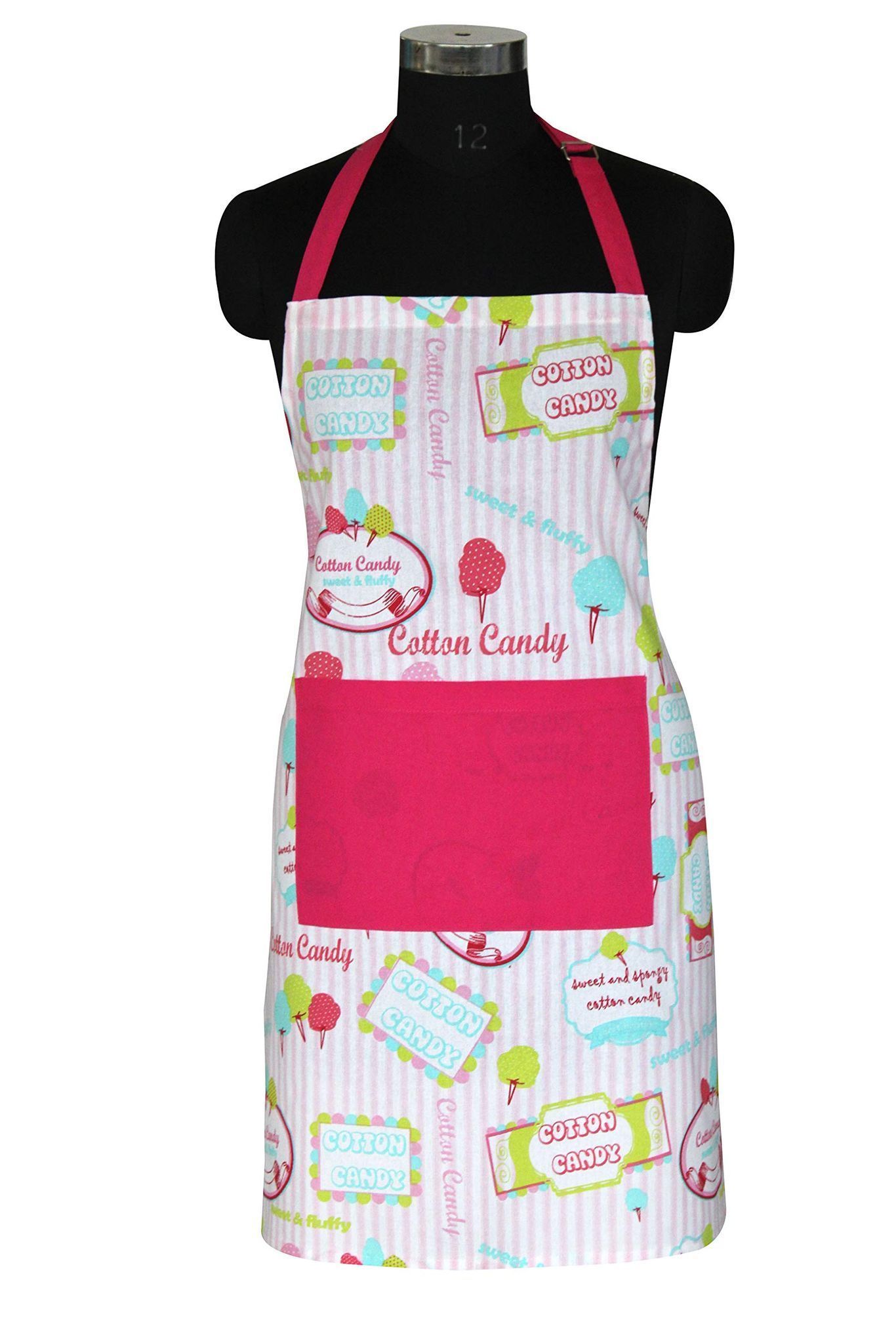 AIRWILL, 100% cotton designer aprons, sized 65cm in width and 80cm in length with 1 center pocket, adjustable buckle on top and 2 long ties on both 2 sides. Pack of 1 piece.