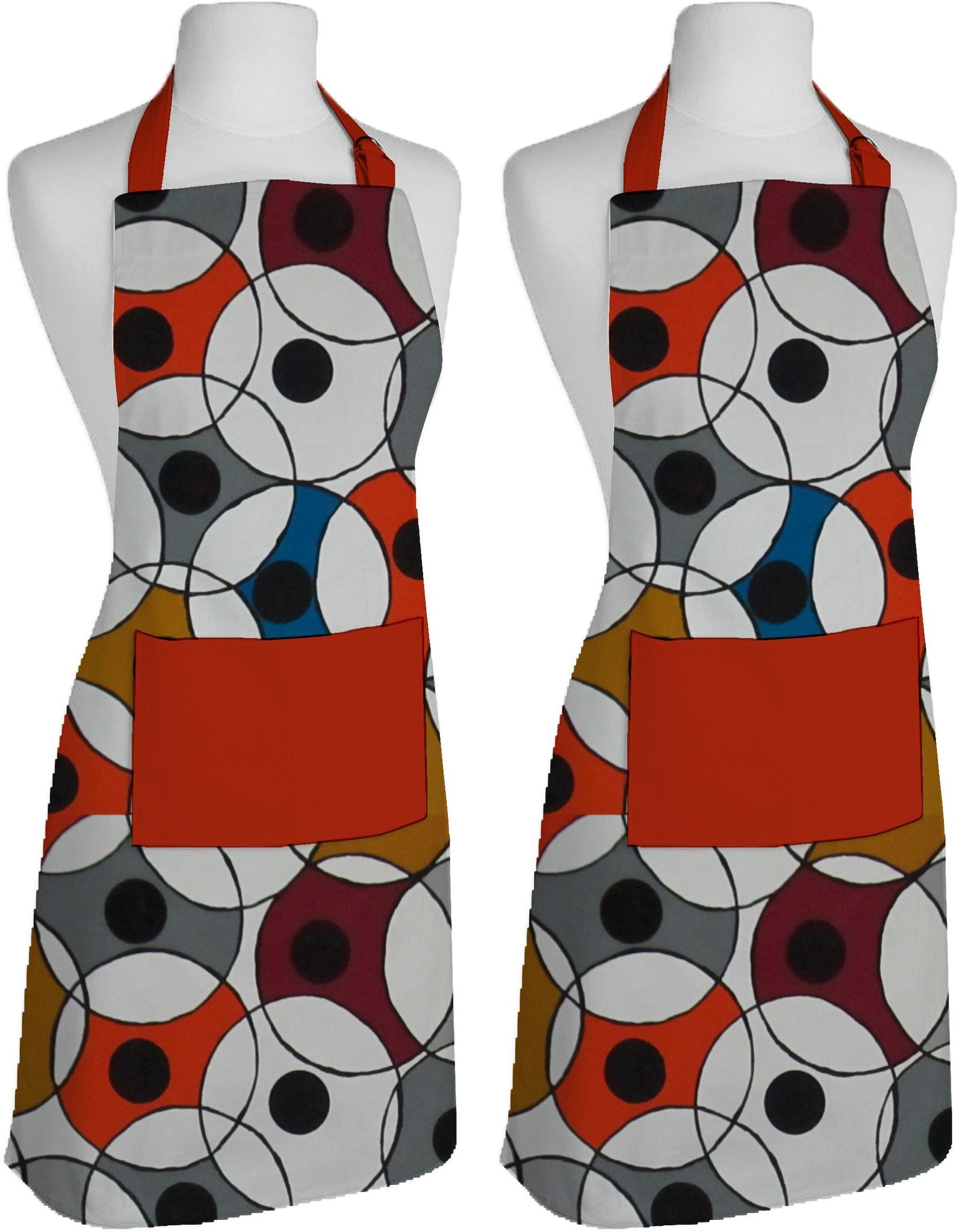 Airwill, 100% Cotton Designer Printed Aprons, Sized 65cm in Width & 80cm in Length with 1 Center Pocket, Adjustable Buckle on Top and 2 Long Ties on Both 2 Sides. Pack of 2 Pieces