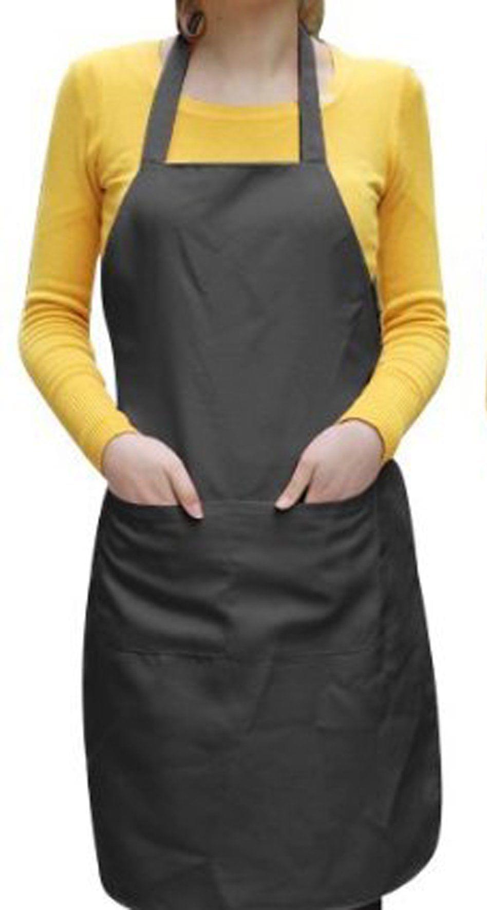AIRWILL, 100% Cotton Solid Color Aprons, Sized 65cm in Width & 80cm in Length with 2 Center Pocket, Adjustable Buckle on Top and 2 Long Ties on Both 2 Sides. Pack of 5 piece