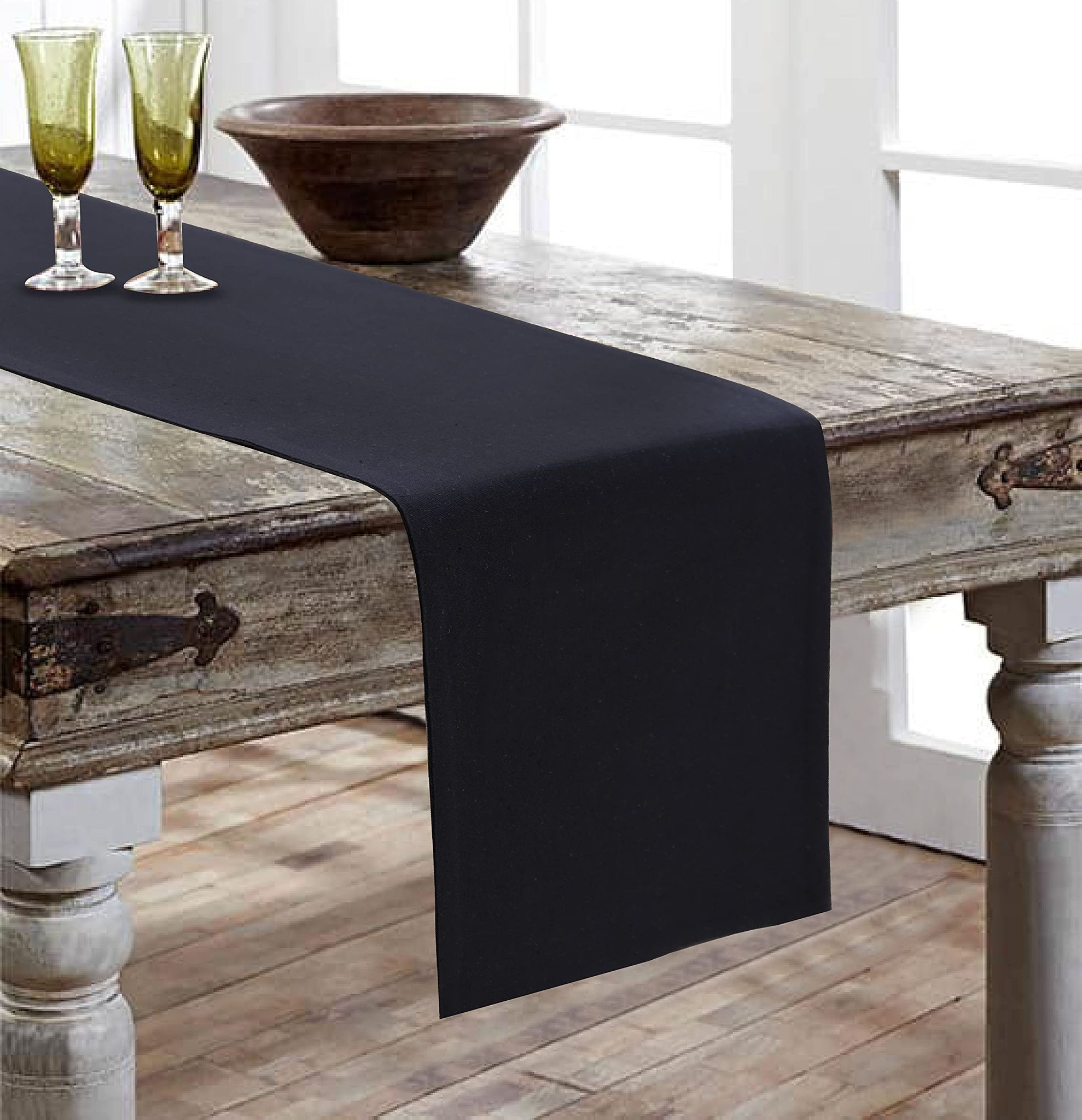 Airwill, Cotton Plain Pattern Table Runner 30x152cm (Black) - Pack of 1
