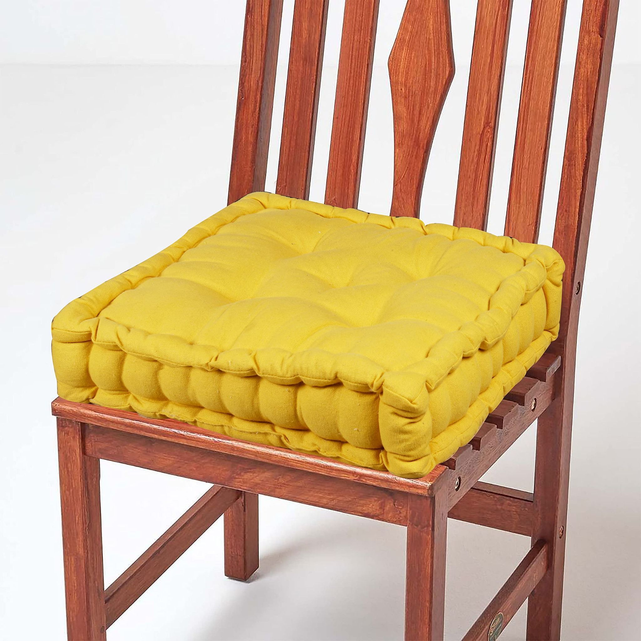 AIRWILL Square Floor Cushions 40 x 40 x 8 cm - Yellow Color Solid Dyed Cotton Canvas with Cotton Filled Large Size for Seating Yoga Meditation of Living Room Bedroom - Pack of 1 pc