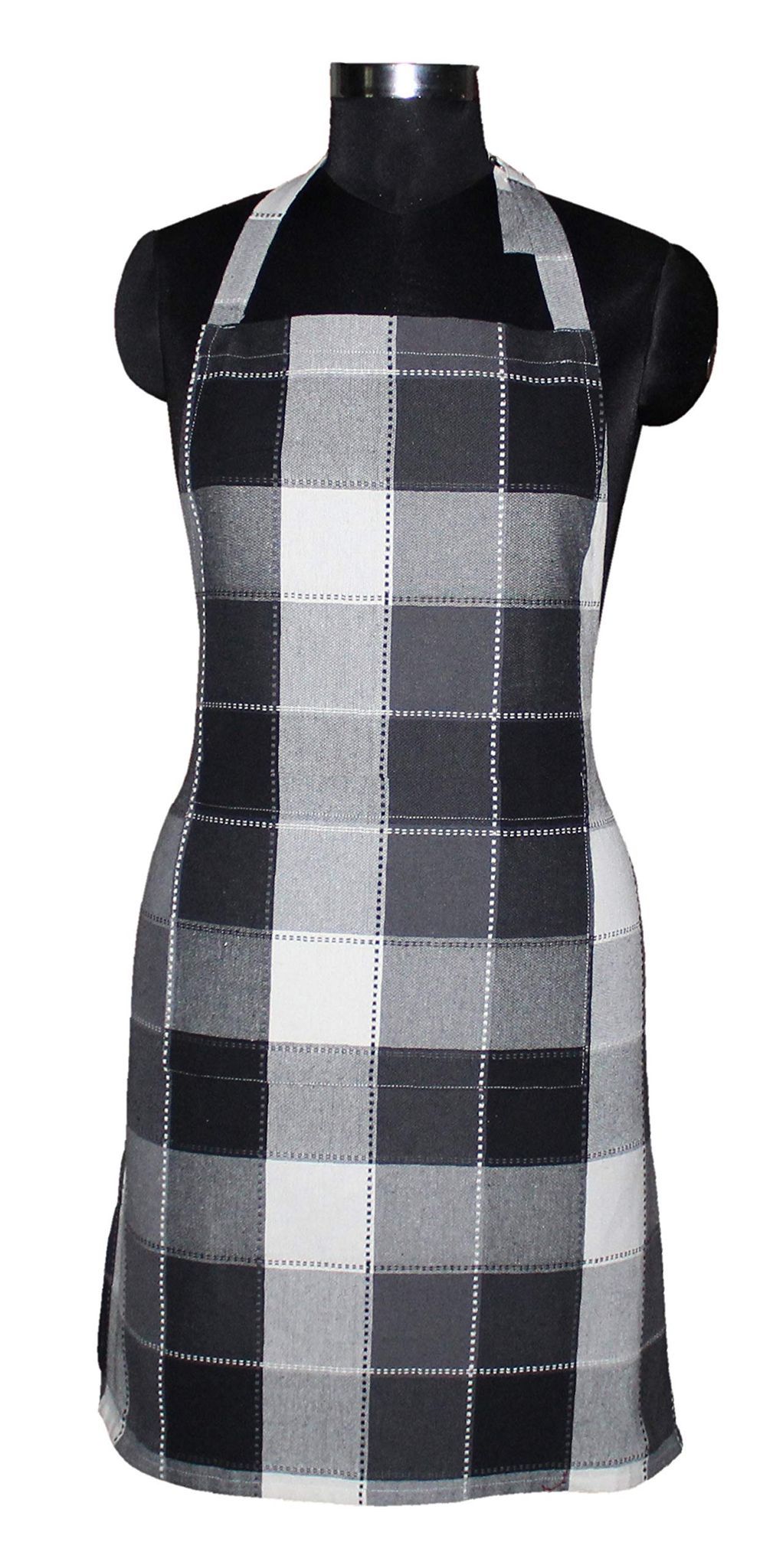 AIRWILL, 100% Cotton Yarn-Dyed Jacquard Dobby Designer Checks Aprons, Sized 65cm in Width & 80cm in Length with 1 Center Pocket, Adjustable Buckle on Top. Pack of 10 piece.
