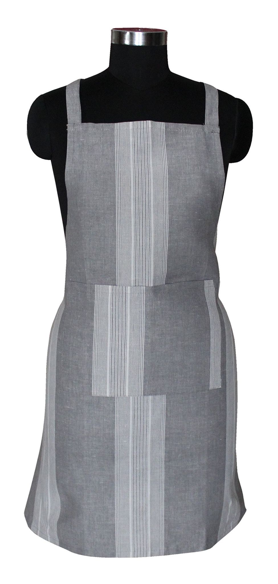 Airwill, 100% Cotton Yarn-Dyed Designer Striped Aprons, Sized 65cm in Width & 80cm in Length with 1 Center Pocket, Adjustable Buckle on Top and 2 Long Ties on Both 2 Sides. Pack of 1 Piece