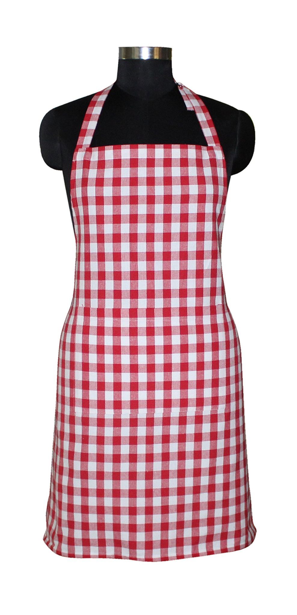 AIRWILL, 100% Cotton Yarn-dyed Designer Checked Weave Aprons, Sized 65cm in Width & 80cm in Length with 1 Center Pocket, Adjustable Buckle on Top and 2 Long Ties On Both 2 Sides. Pack of 10 piece.