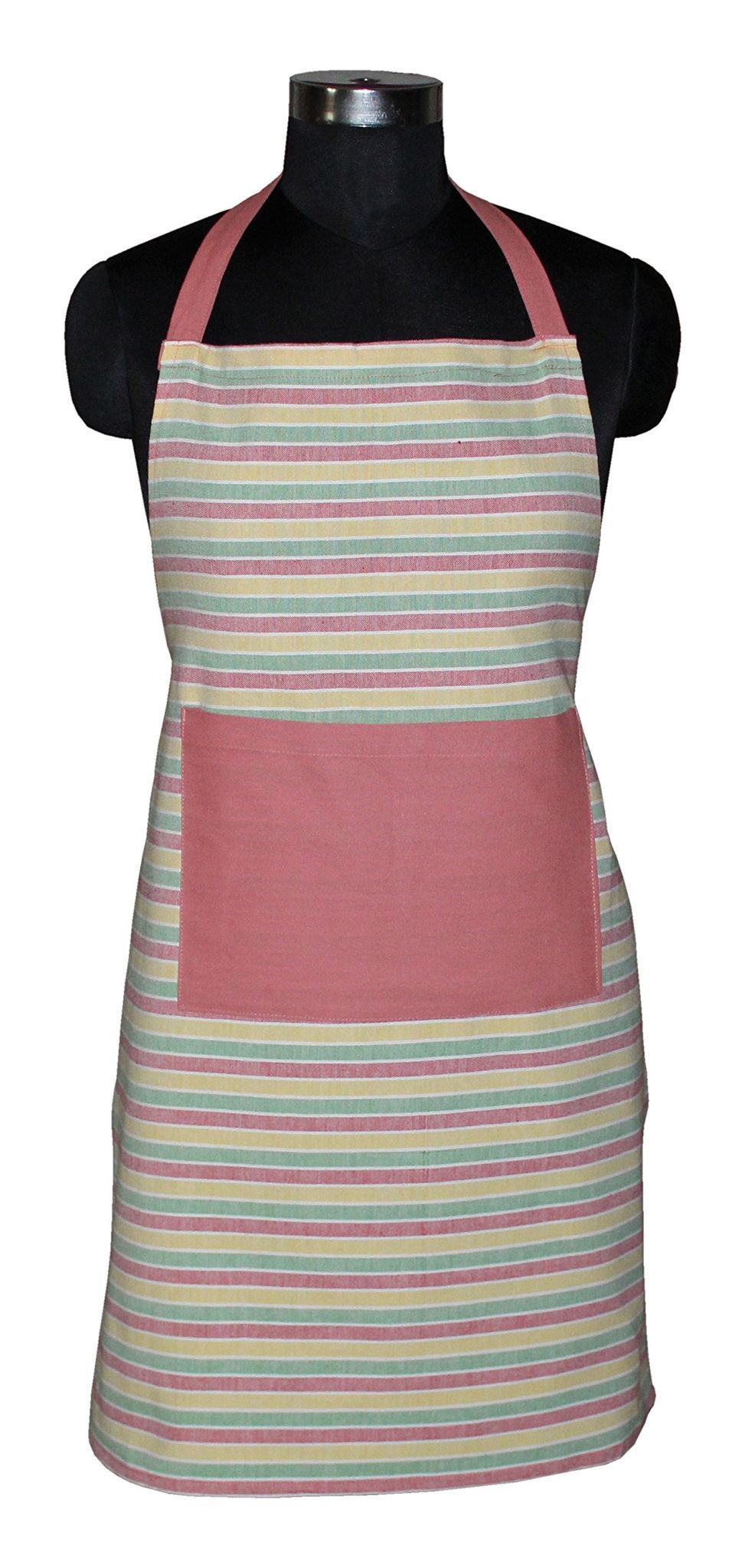 AIRWILL, 100% Cotton Designer Yarn-Dyed Striped Aprons, Sized 65cm in Width & 80cm in Length with 1 Center Pocket, Adjustable Buckle on Top and 2 Long Ties on Both 2 Sides. Pack of 1 piece