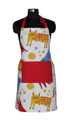 AIRWILL, 100% Cotton Designer Printed Aprons, Sized 65cm in Width & 80cm in Length with 1 Center Pocket, Adjustable Buckle on Top and 2 Long Ties On Both 2 Sides. Pack of 1 piece