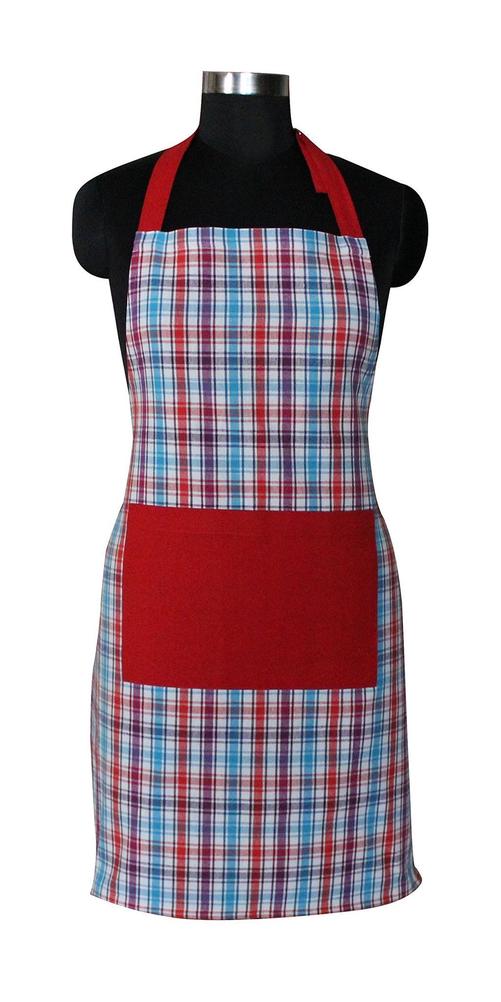 Airwill, 100% Cotton Yarn-Dyed Designer Weaved Aprons, Sized 65cm in Width & 80cm in Length with 1 Center Pocket, Adjustable Buckle on Top and 2 Long Ties On Both 2 Sides. Pack of 1 Piece