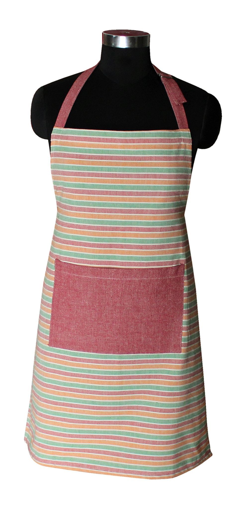 Airwill, 100% Cotton Designer Weaved Yarn-dyed Aprons, Sized 65cm in Width & 80cm in Length with 1 Center Pocket, Adjustable Buckle on Top and 2 Long Ties on Both 2 Sides. Pack of 1 piece