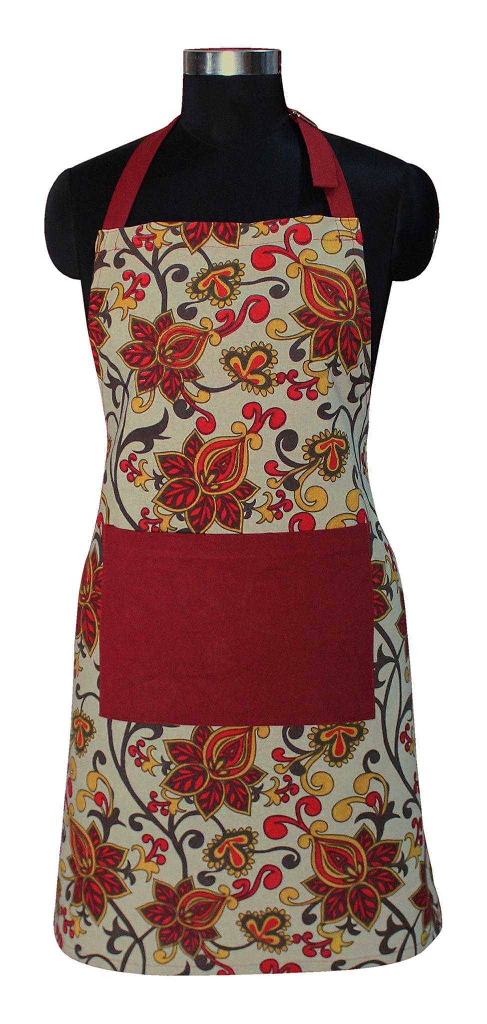 AIRWILL, 100% Cotton Designer Printed Aprons, Sized 65cm in Width & 80cm in Length with 1 Center Pocket, Adjustable Buckle on Top and 2 Long Ties on Both 2 Sides. Pack of 1 piece