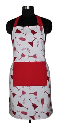 AIRWILL, 100% Cotton Designer Printed Aprons, Sized 65cm in Width & 80cm in Length with 1 Center Pocket, Adjustable Buckle on Top and 2 Long Ties on Both 2 Sides. Pack of 1 piece