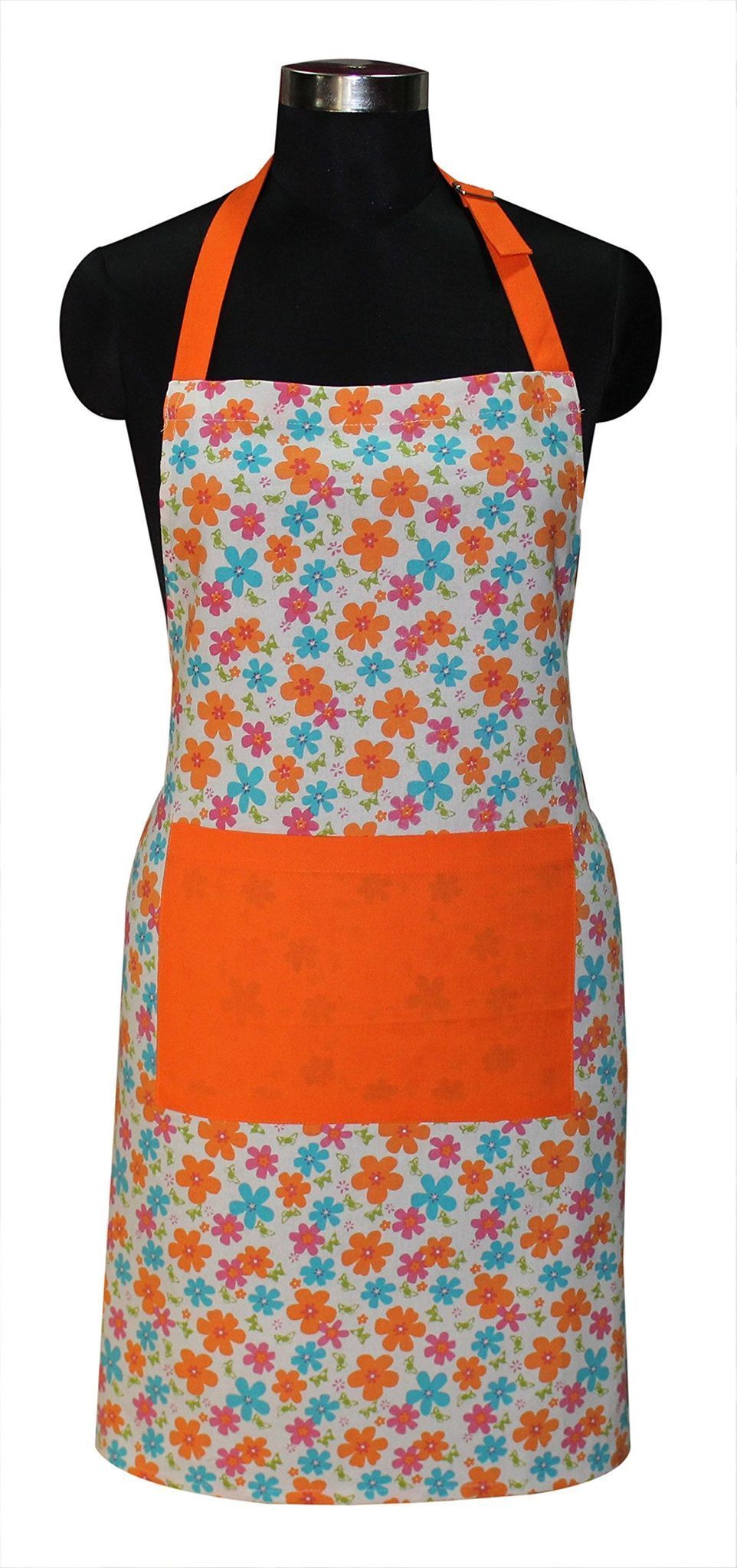 Airwill, 100% Cotton Designer Printed Aprons, Sized 65cm in Width & 80cm in Length with 1 Center Pocket, Adjustable Buckle on Top and 2 Long Ties on Both 2 Sides. Pack of 1 Piece