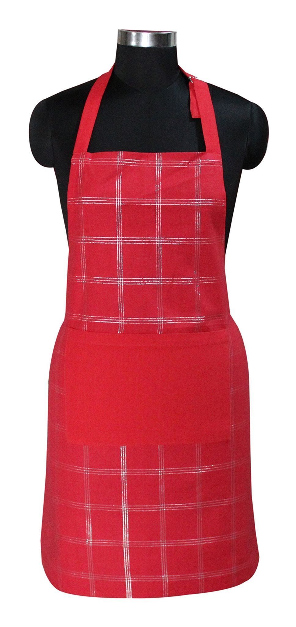 AIRWILL, 100% Cotton Designer Checked Aprons, Sized 65cm in Width & 80cm in Length with 1 Center Pocket, Adjustable Buckle on Top and 2 Long Ties on Both 2 Sides. Pack of 1 piece