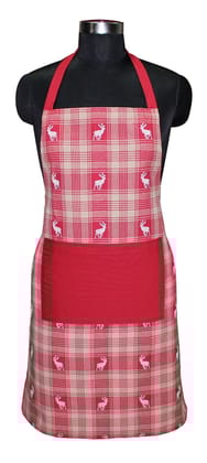 AIRWILL, 100% Cotton Designer Jacquard Weaved Aprons, Sized 65cm in Width & 80cm in Length with 1 Center Pocket, Adjustable Buckle on Top and 2 Long Ties on Both 2 Sides. Pack of 1 piece