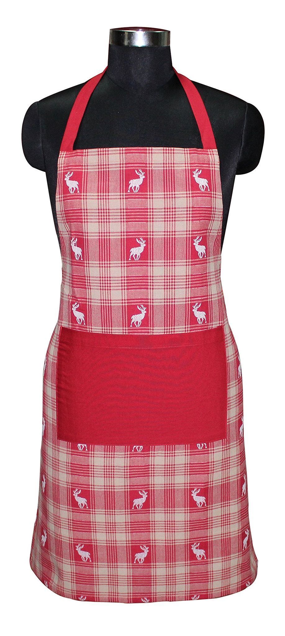 AIRWILL, 100% Cotton Designer Jacquard Weaved Aprons, Sized 65cm in Width & 80cm in Length with 1 Center Pocket, Adjustable Buckle on Top and 2 Long Ties on Both 2 Sides. Pack of 1 piece