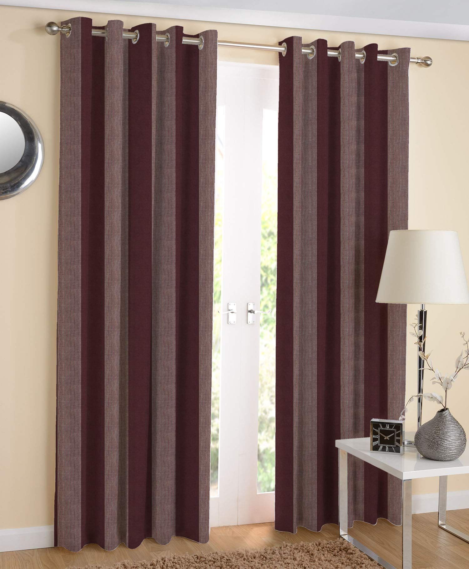 AIRWILL Cotton Self Design Eyeleted Door Curtains (4 x 7 ft, Multicolour) - Pack of 2 Pieces