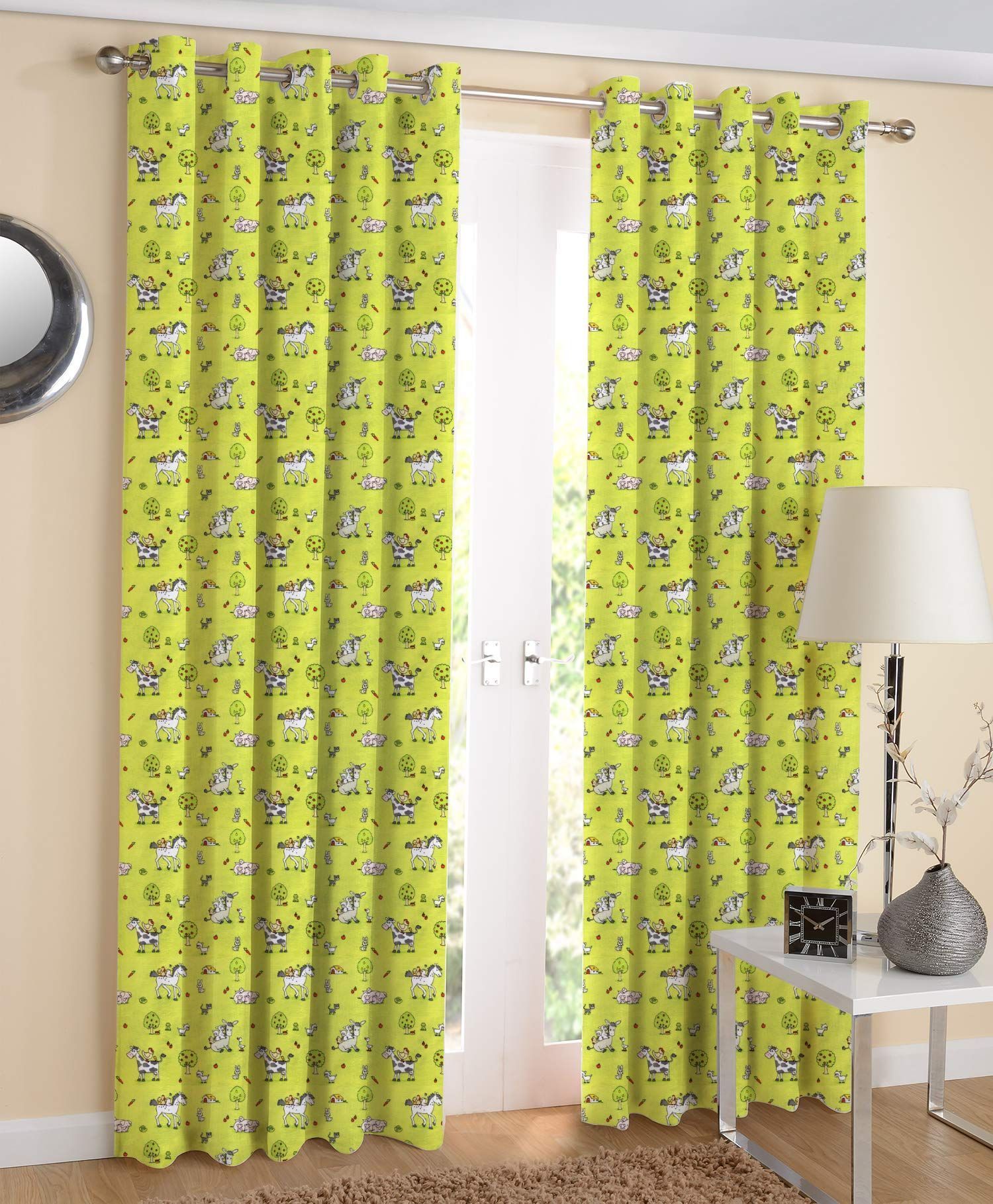 AIRWILL Cotton Self Designed Eyeleted 4x7 ft Door Curtains-Multicolour (Pack of 2 Pieces)